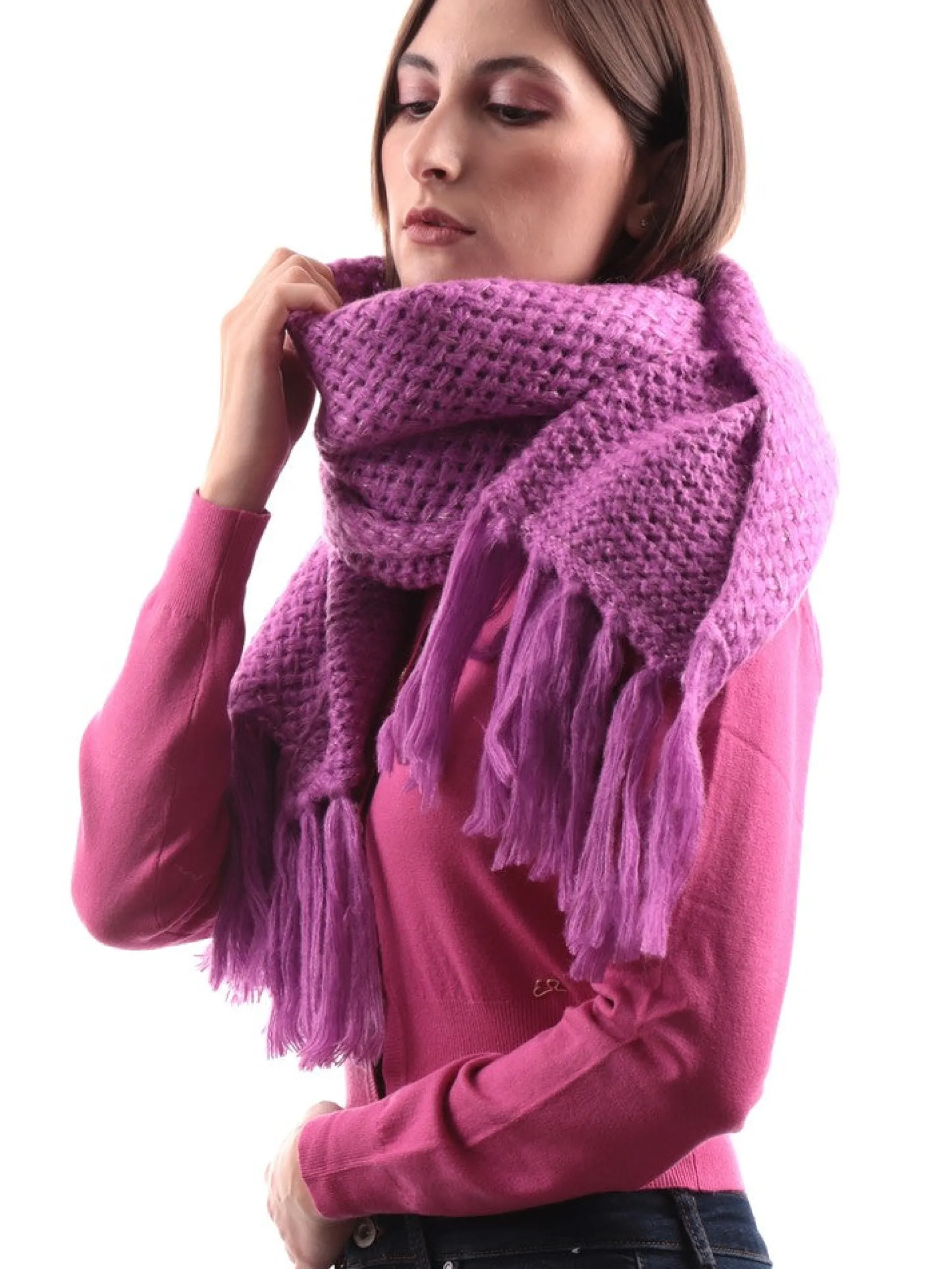 MOLLYBRACKEN Sciarpe*Sciarpa Fucsia Molly Bracken con Frange da Donna B215AH