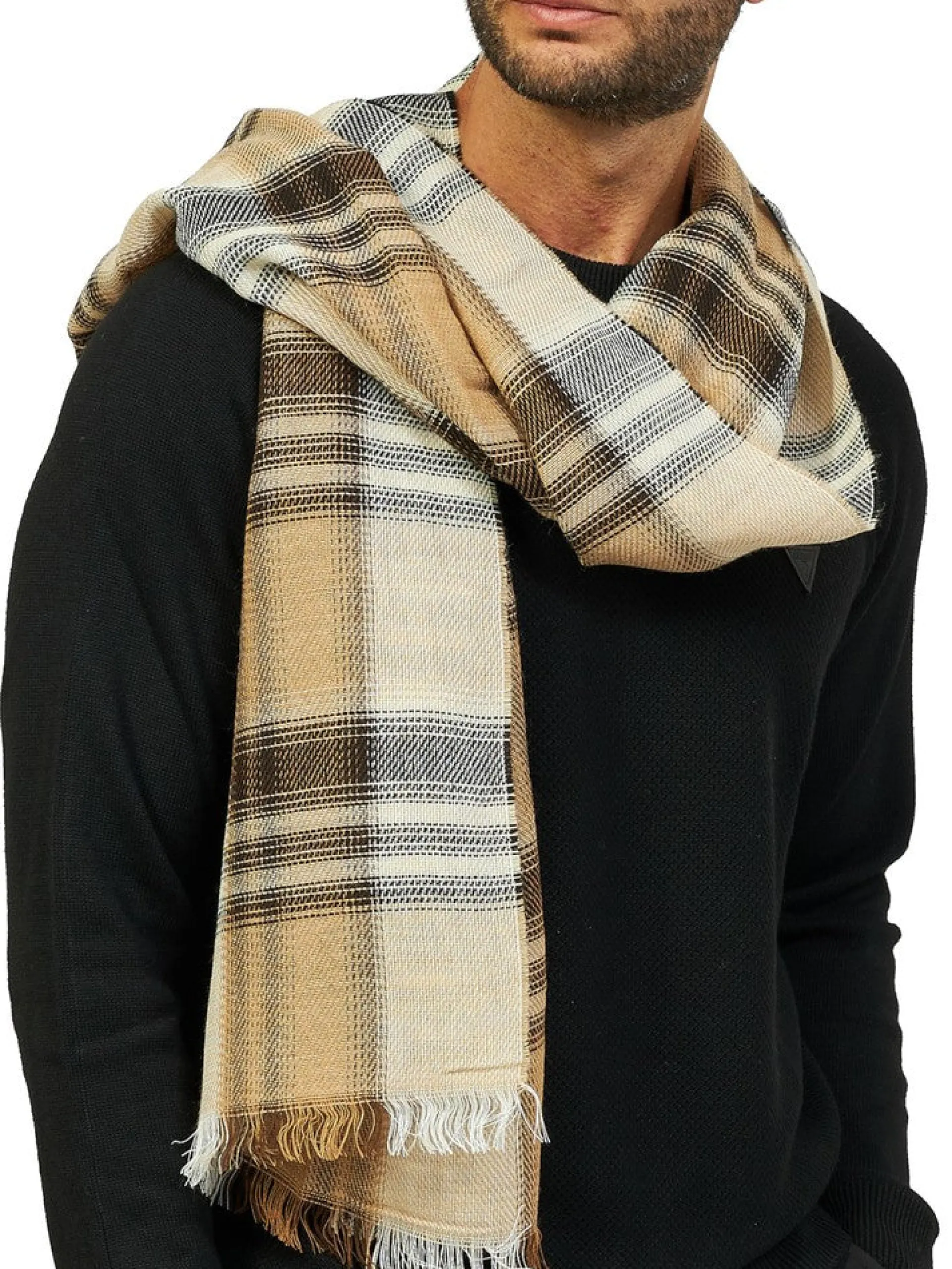 YES ZEE Sciarpe*Sciarpa beige e nera da uomo H832RK002