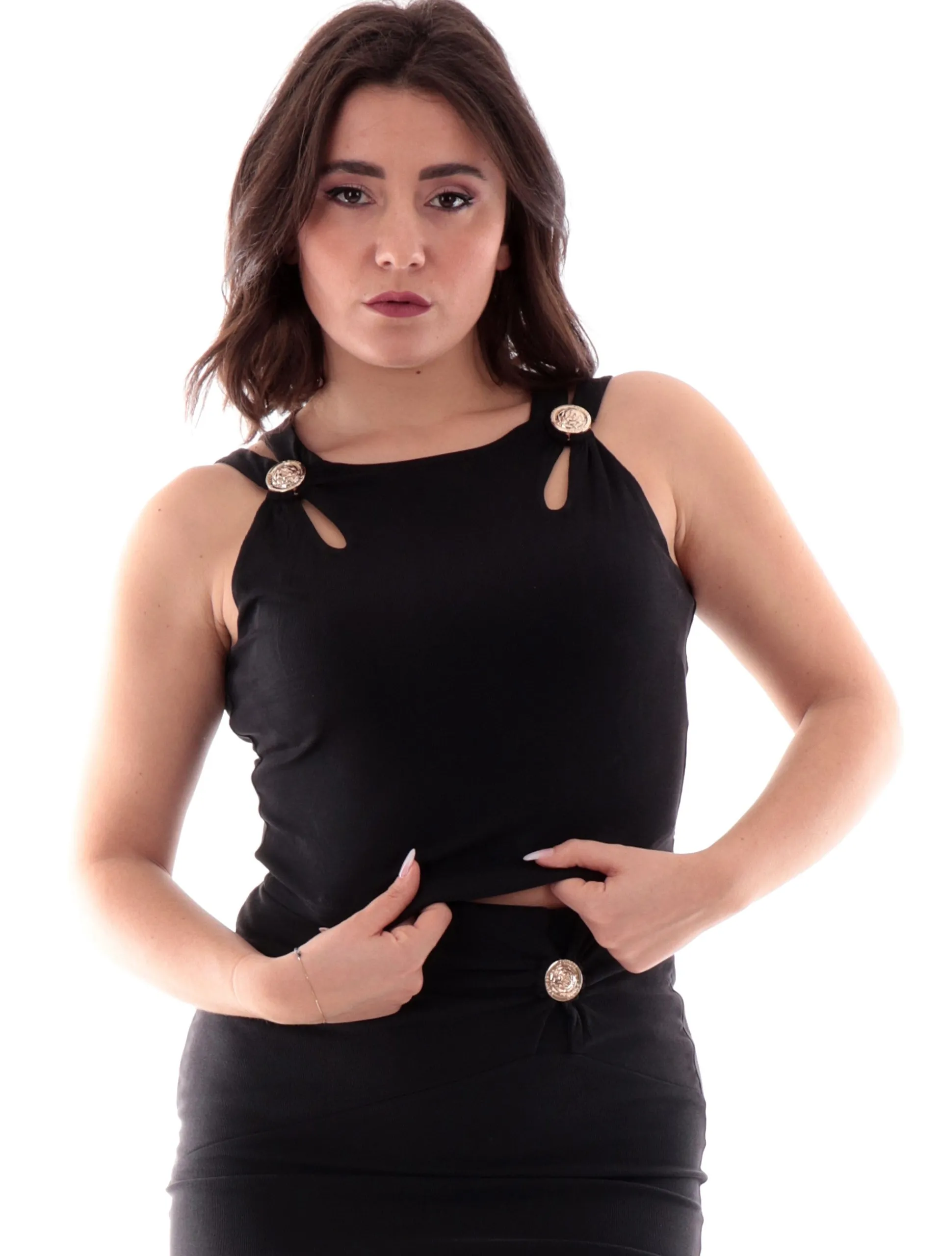GUESS Maglie*Top crop nero da donna a costine W5RP13KAQL2