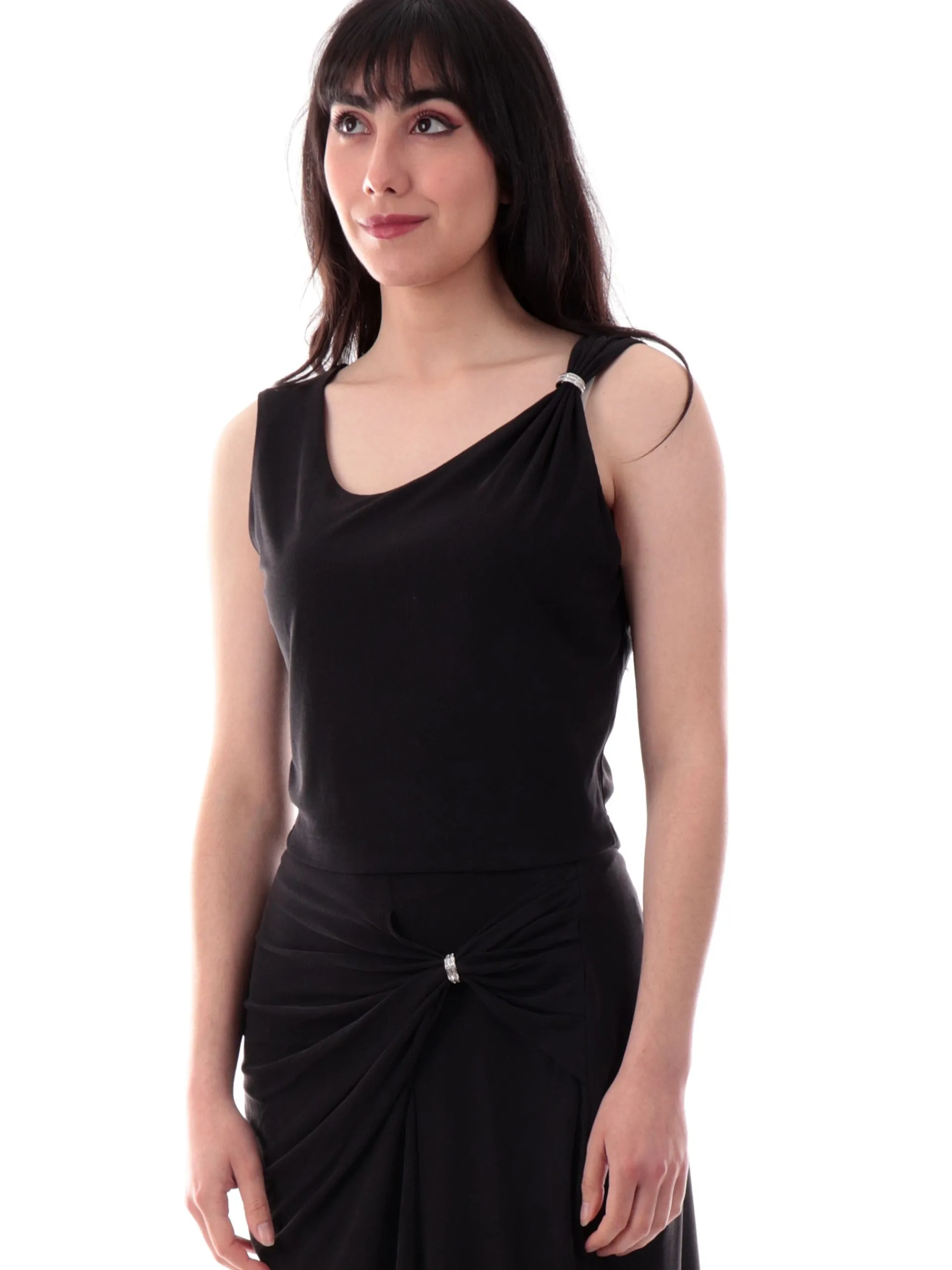 GUESS Maglie*Top Crop nero da donna dettaglio gioiello jewel drap W5GP22KAQL2