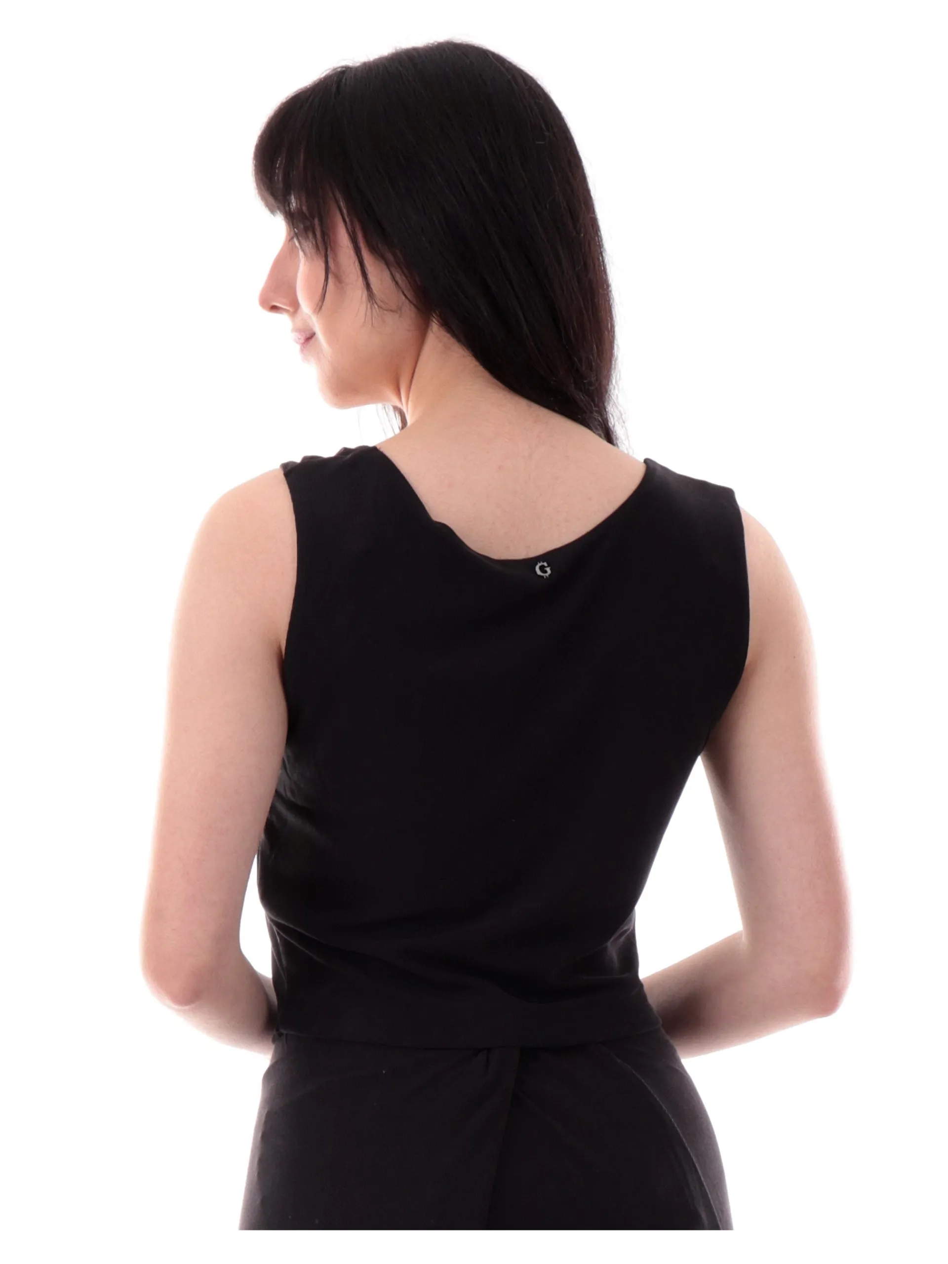 GUESS Maglie*Top Crop nero da donna dettaglio gioiello jewel drap W5GP22KAQL2