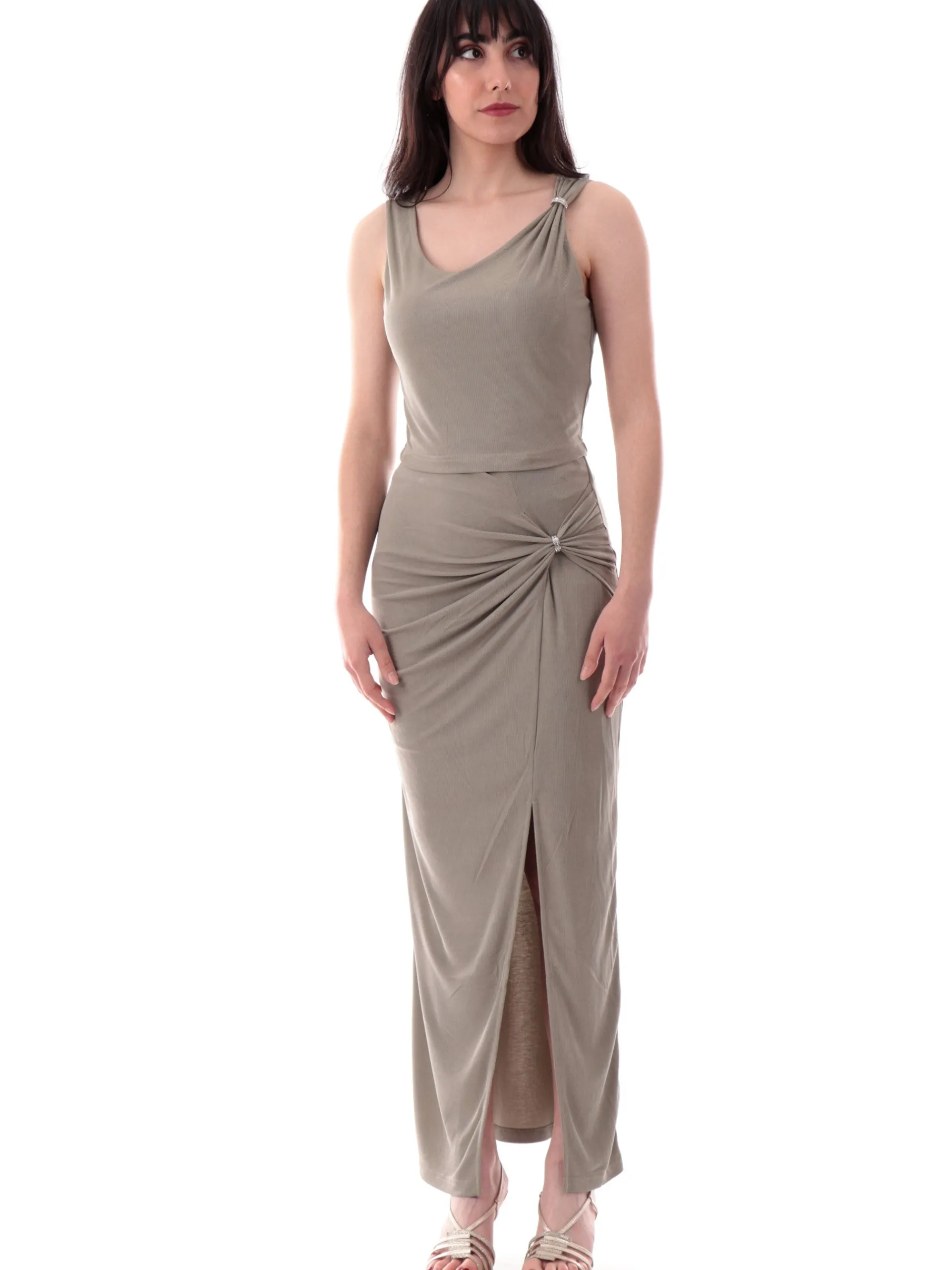 GUESS Maglie*Top Crop Verde militare da donna dettaglio gioiello jewel drap W5GP22KAQL2