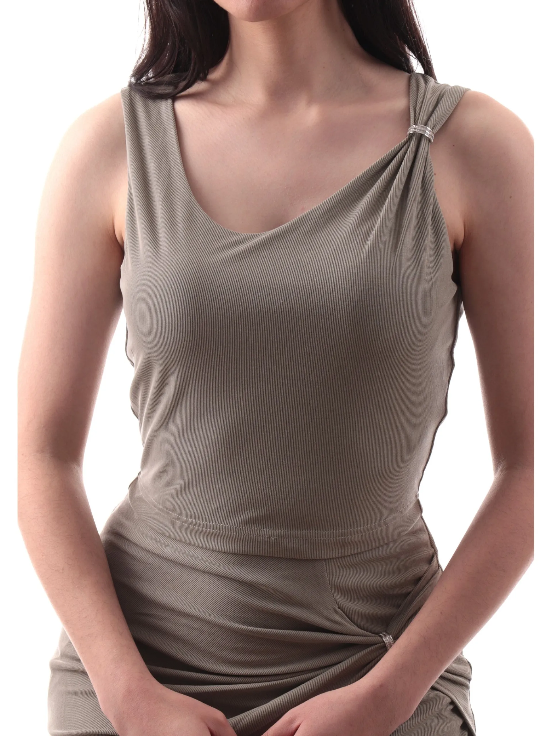GUESS Maglie*Top Crop Verde militare da donna dettaglio gioiello jewel drap W5GP22KAQL2