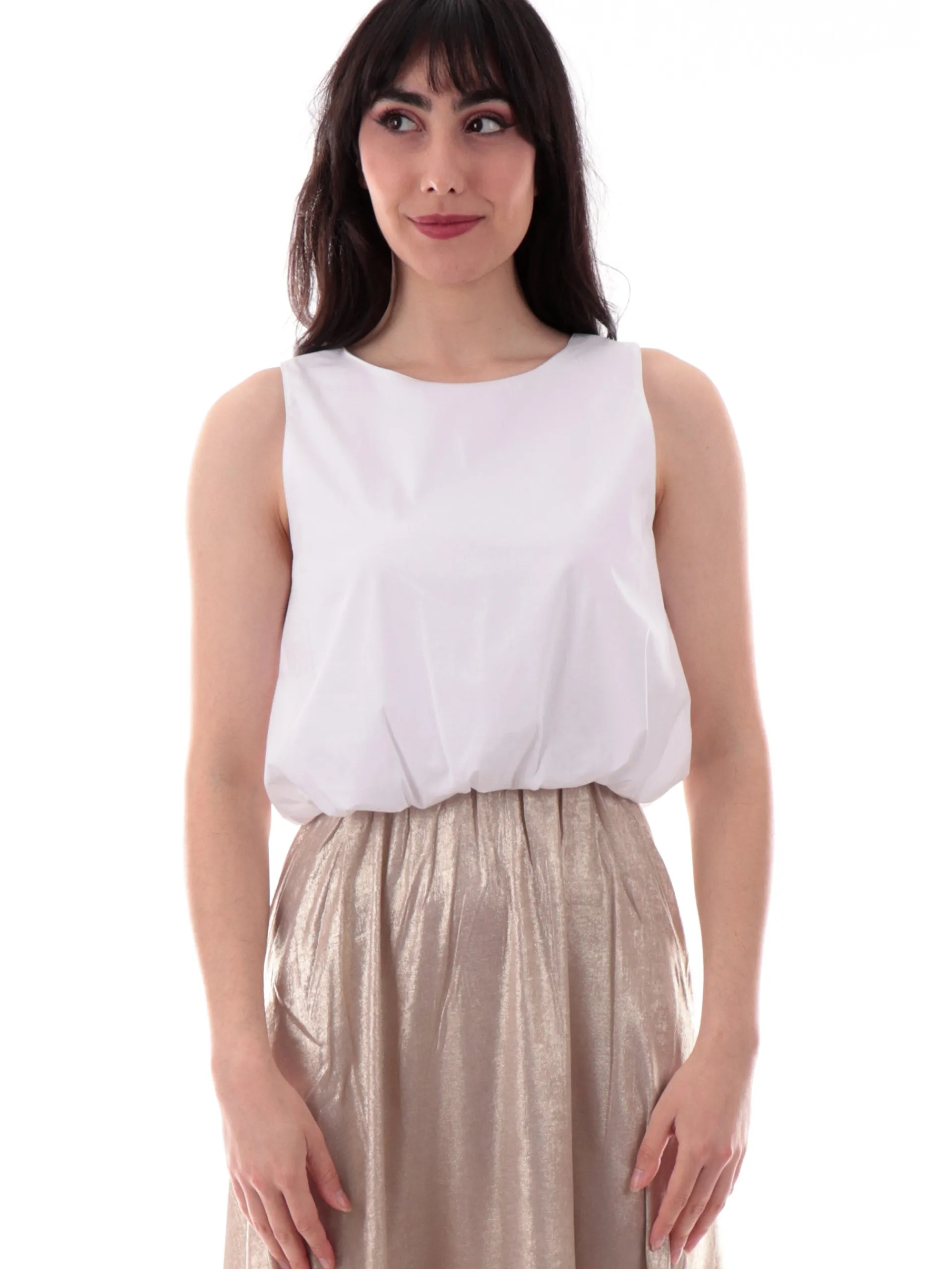 EMME MARELLA Maglie*Top bianco crop smanicato camicia modello Chiatta da donna