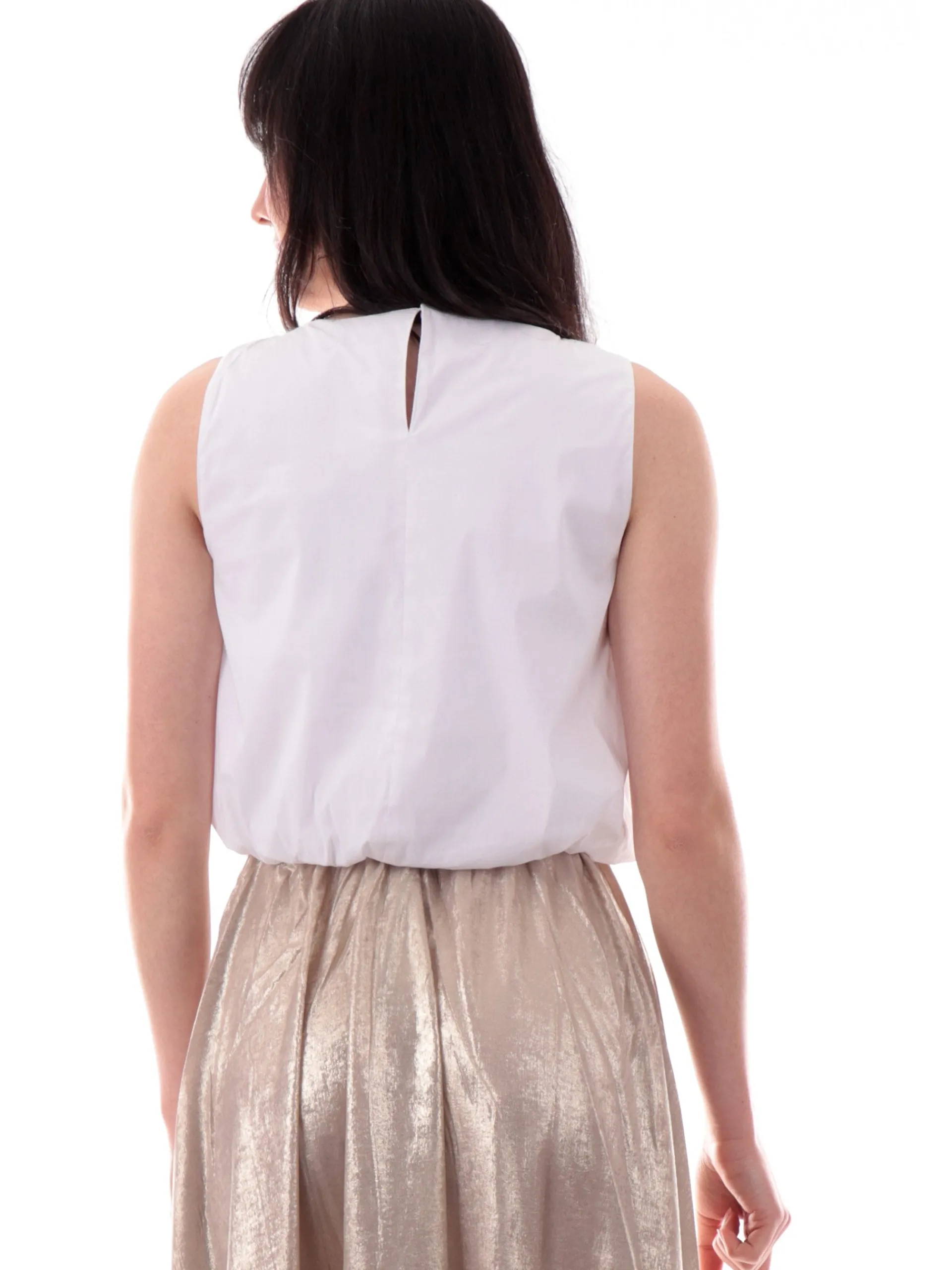 EMME MARELLA Maglie*Top bianco crop smanicato camicia modello Chiatta da donna