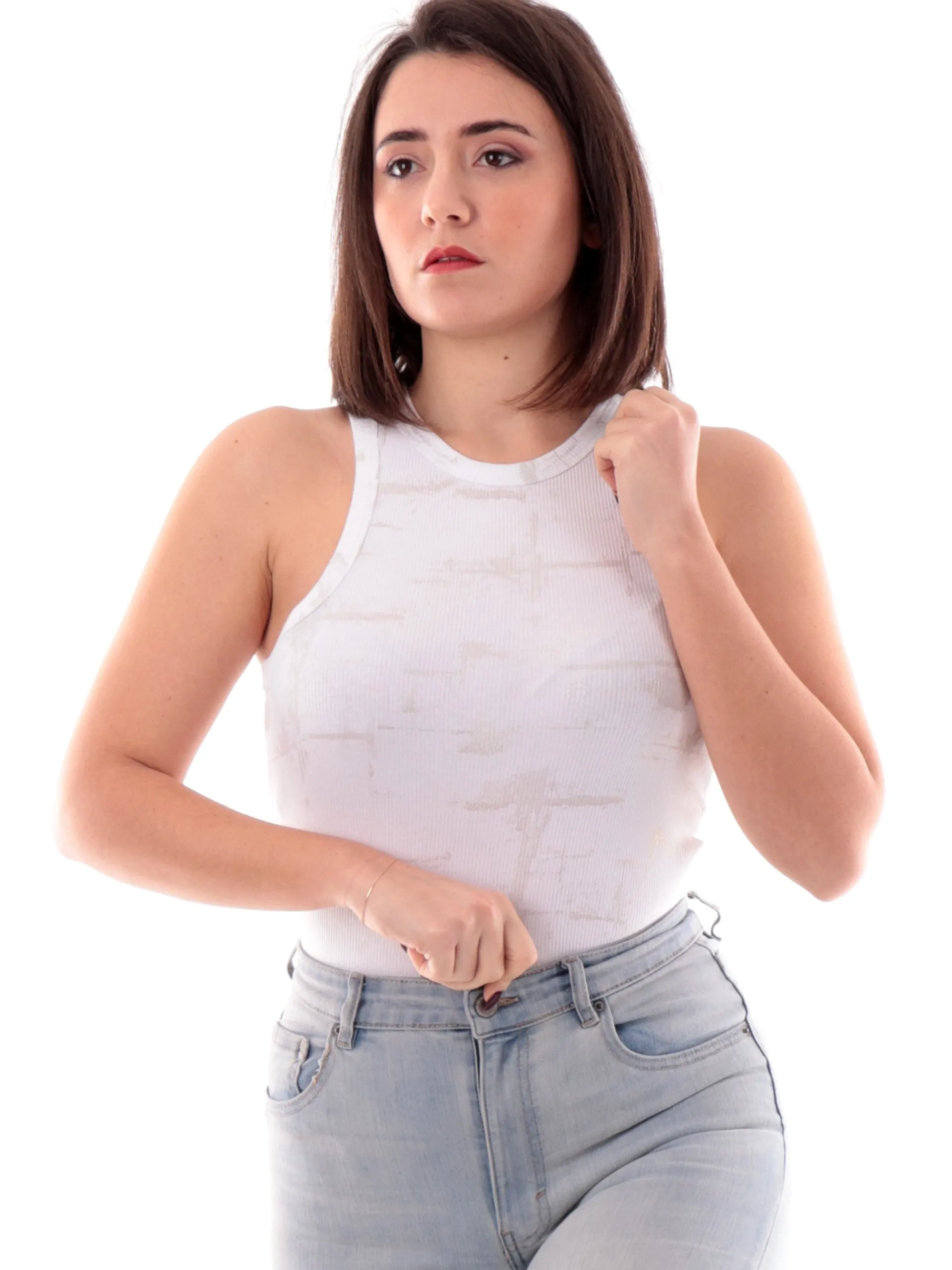 ONLY Maglie*Top Bianco e oro da donna a costine con dettagli oro 15342924