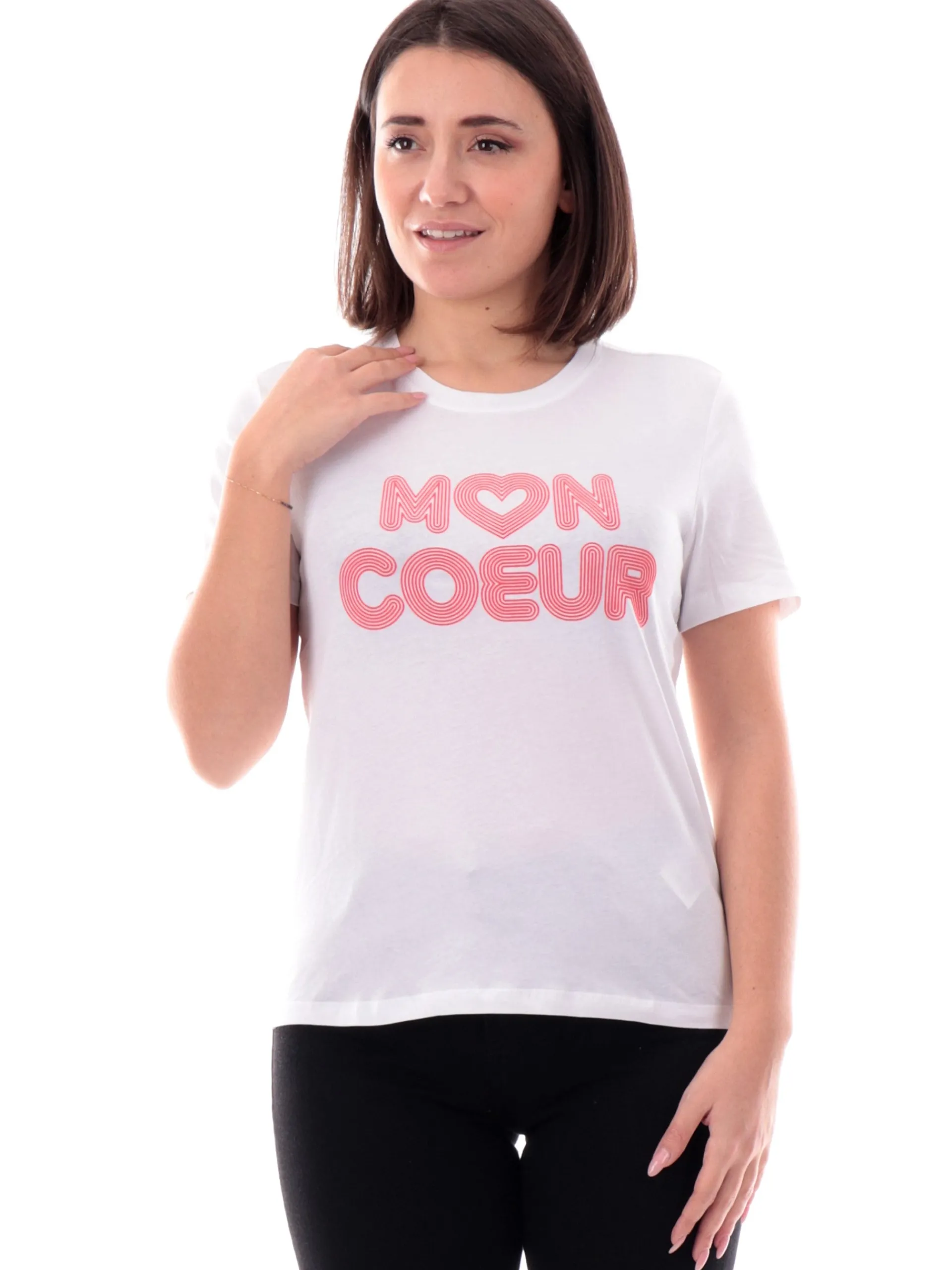 ONLY T-Shirt*T-Shirt a righe con stampa mon coeur disco da donna 15343191