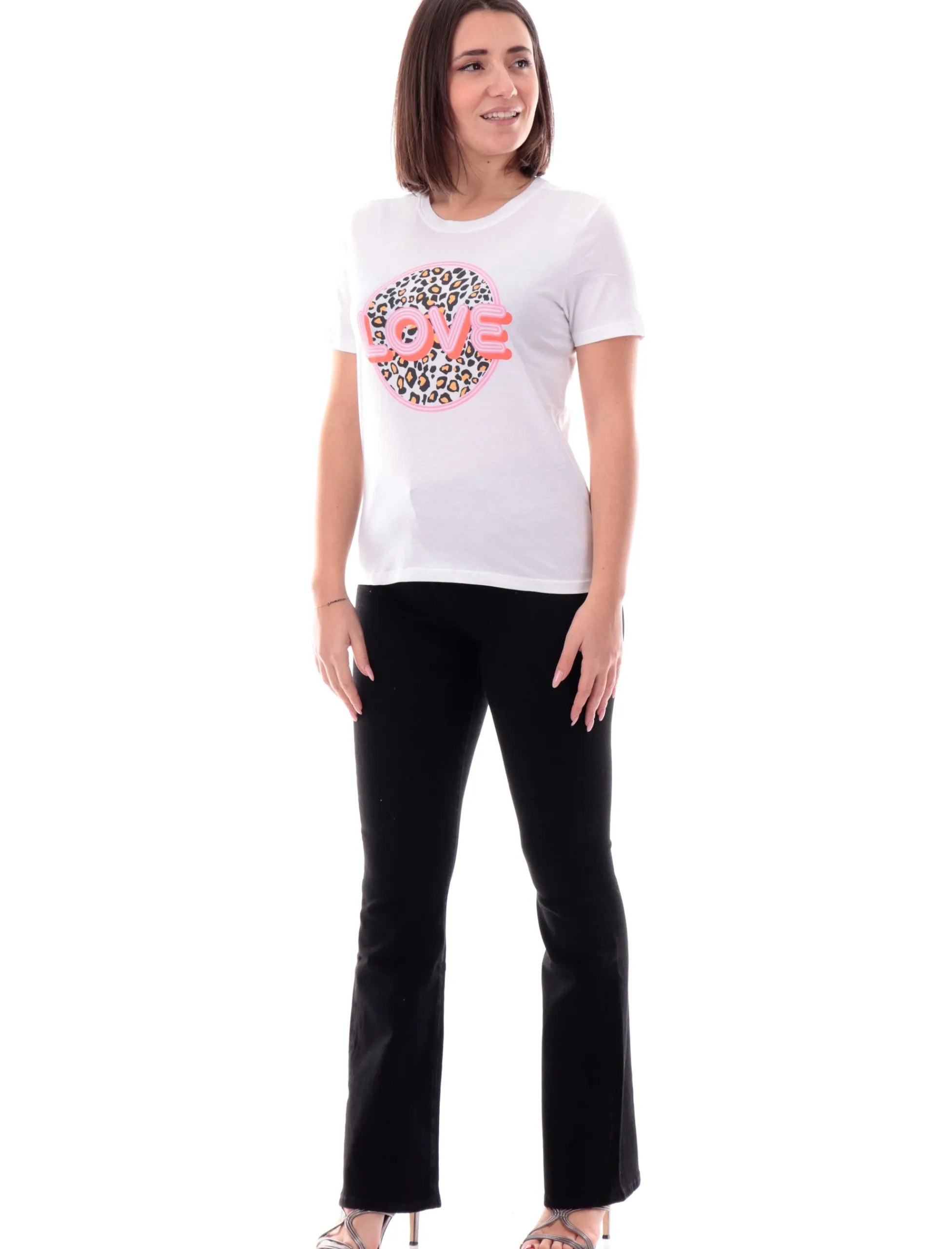ONLY T-Shirt*T-Shirt a righe con stampa Love disco da donna