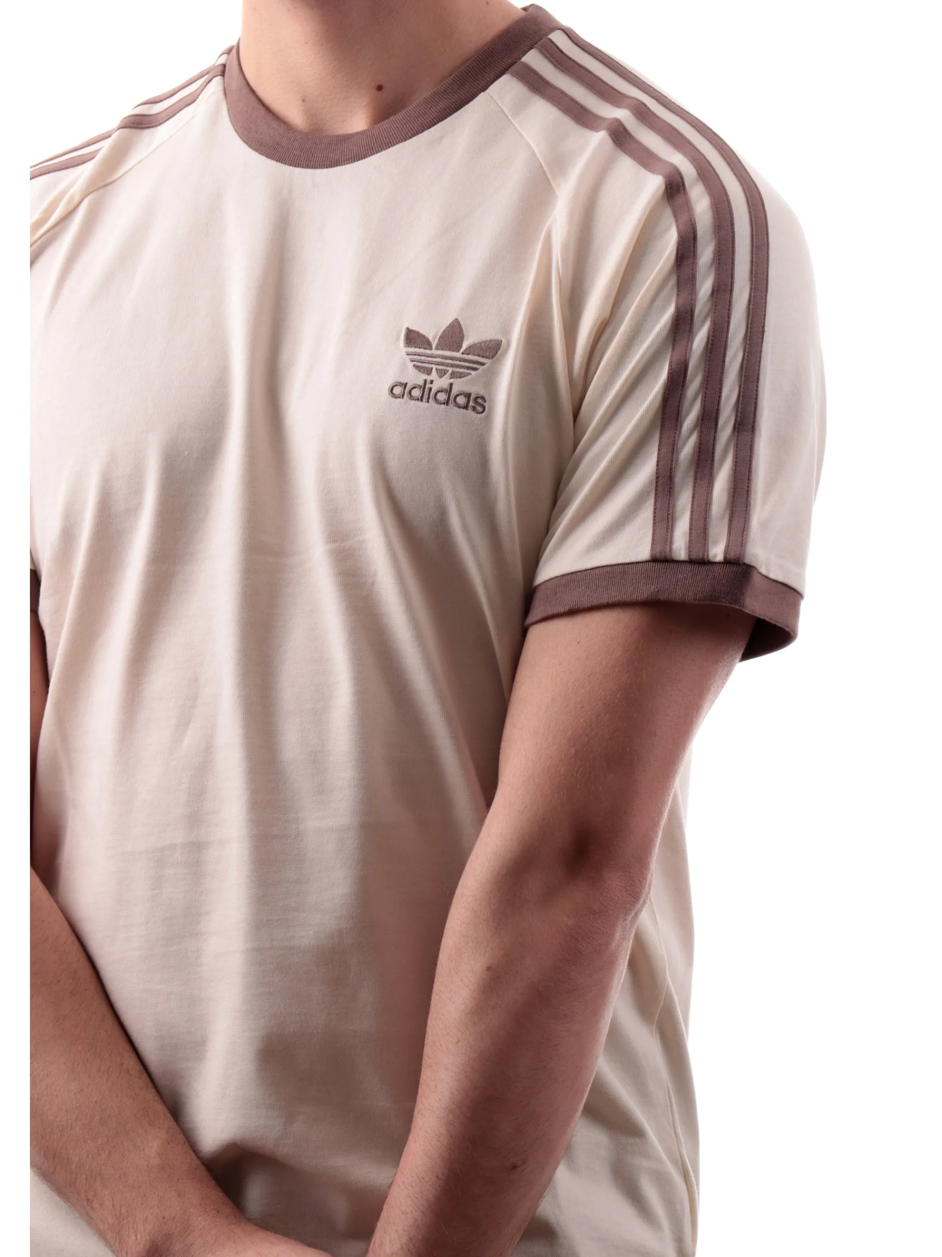 ADIDAS ORIGINALS T-Shirt*T-shirt Adidas beige vintage da uomo 3Stripes logo ricamato JN7020