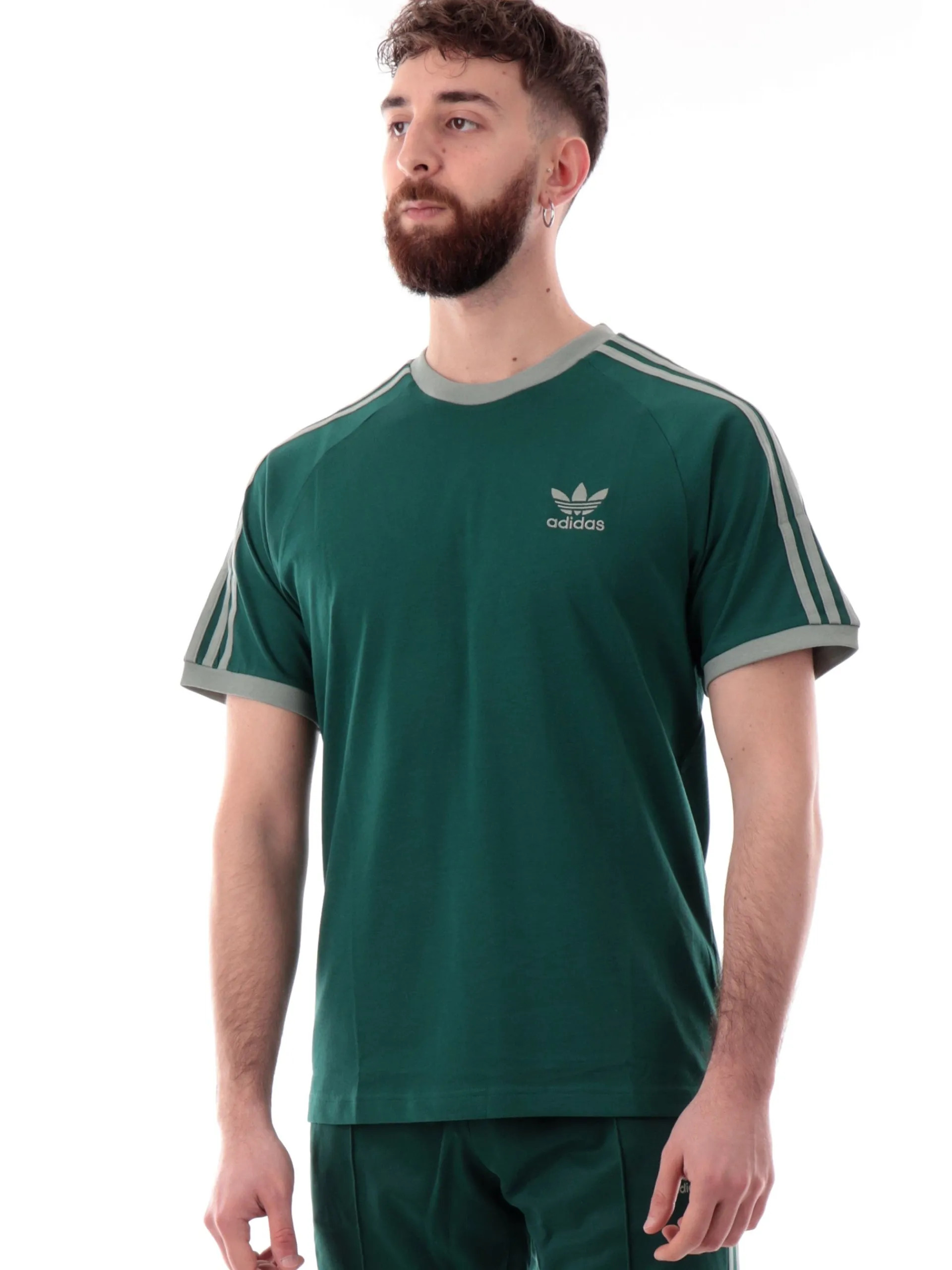 ADIDAS ORIGINALS T-Shirt*T-shirt Adidas verde vintage da uomo 3Stripes logo ricamato JN7017