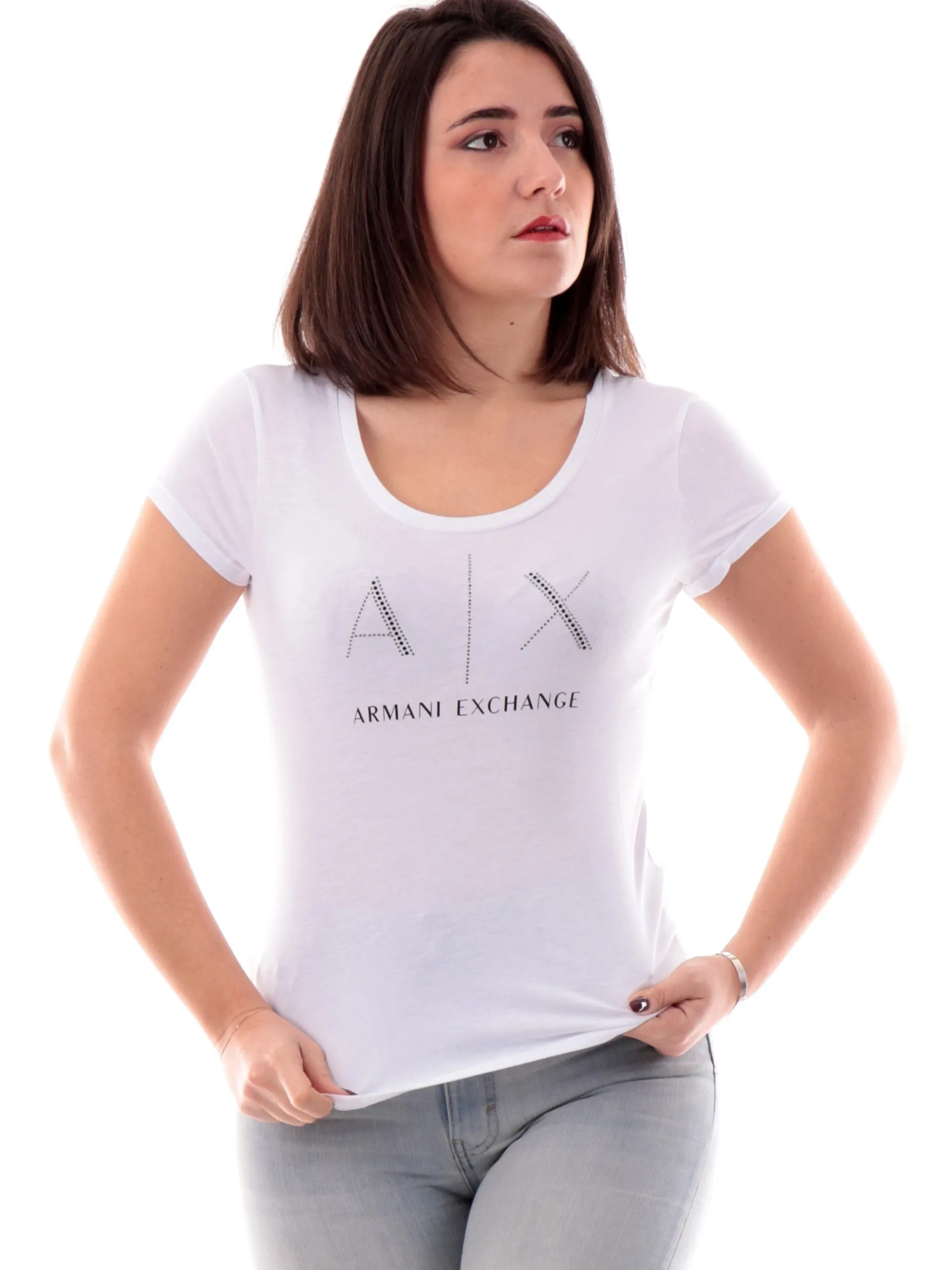ARMANI EXCHANGE T-Shirt*T-shirt bianca da donna con strass 8NYT83YJ16Z