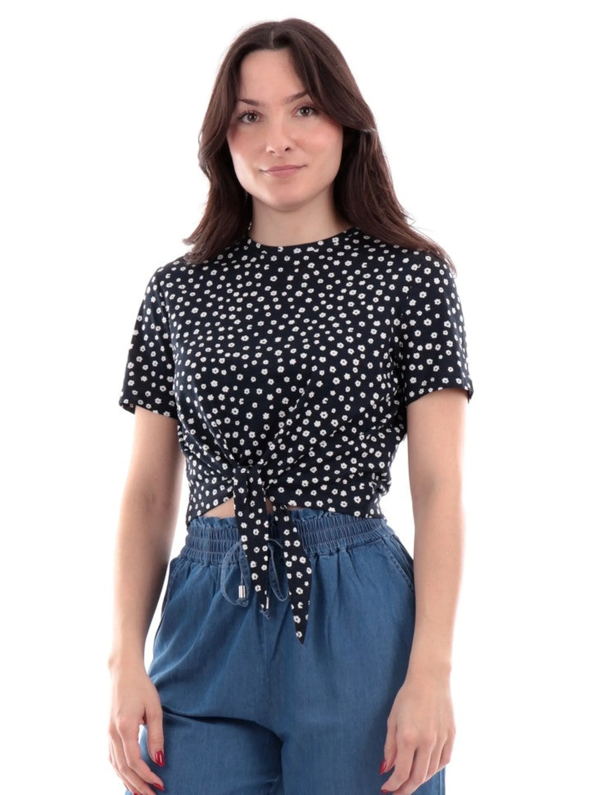 ONLY Maglie*T-shirt crop blu notte da donna con fiori 15257467
