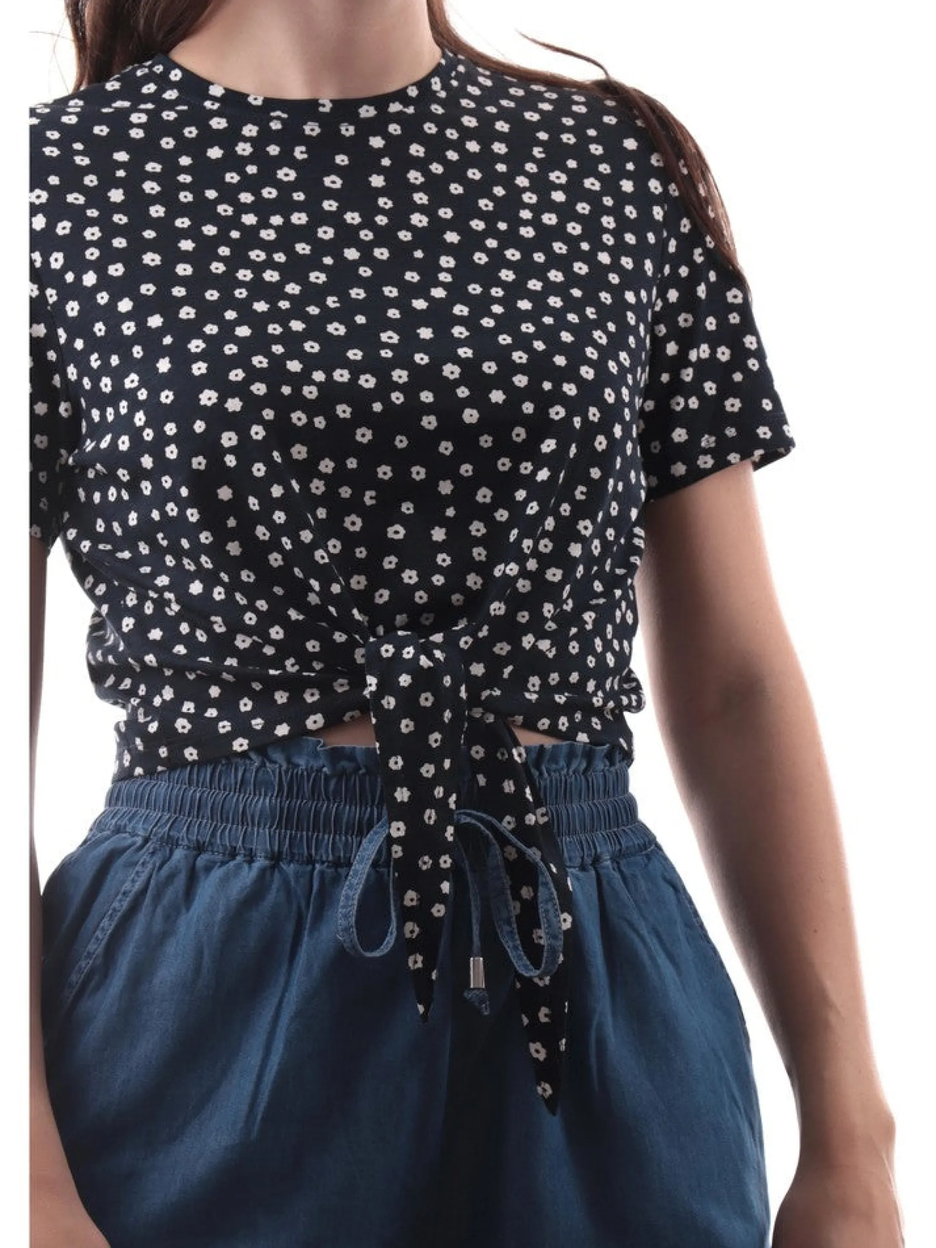 ONLY Maglie*T-shirt crop blu notte da donna con fiori 15257467