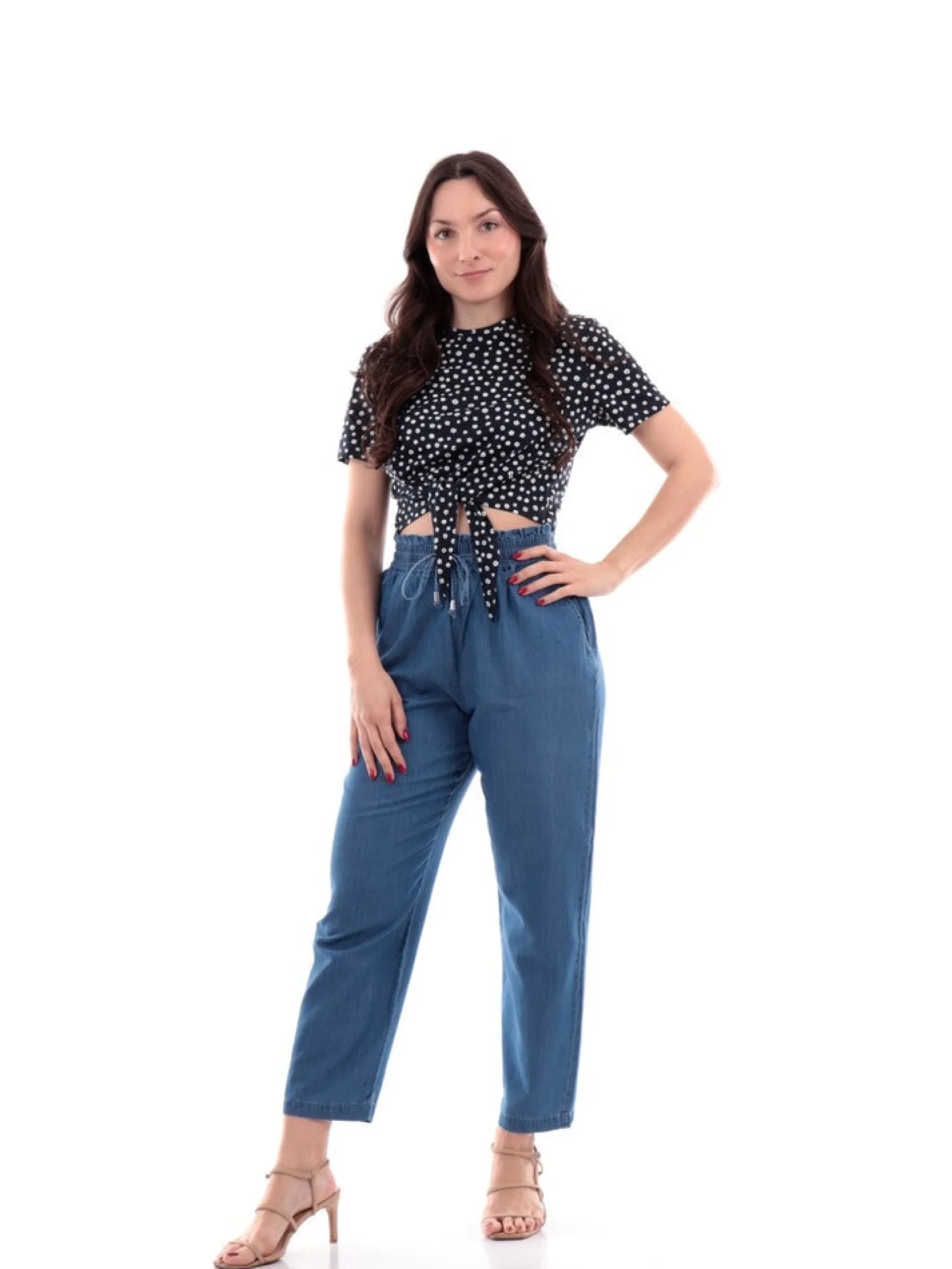 ONLY Maglie*T-shirt crop blu notte da donna con fiori 15257467