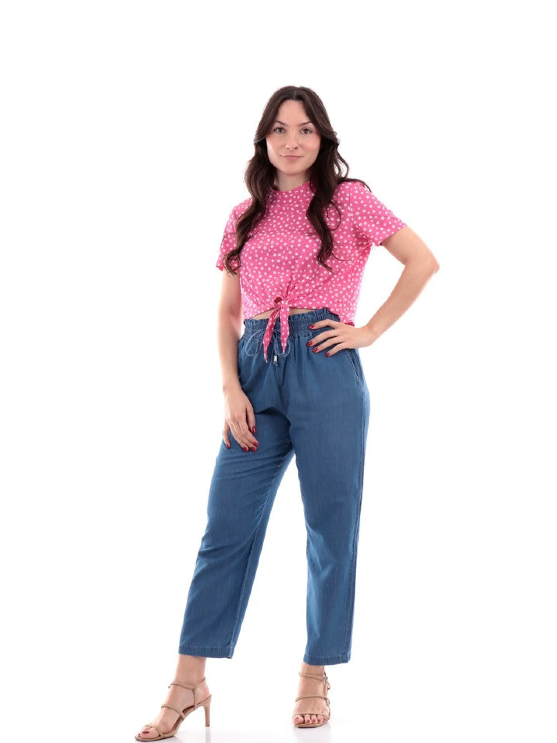 ONLY Maglie*T-shirt crop rosa da donna con fiori 15257467