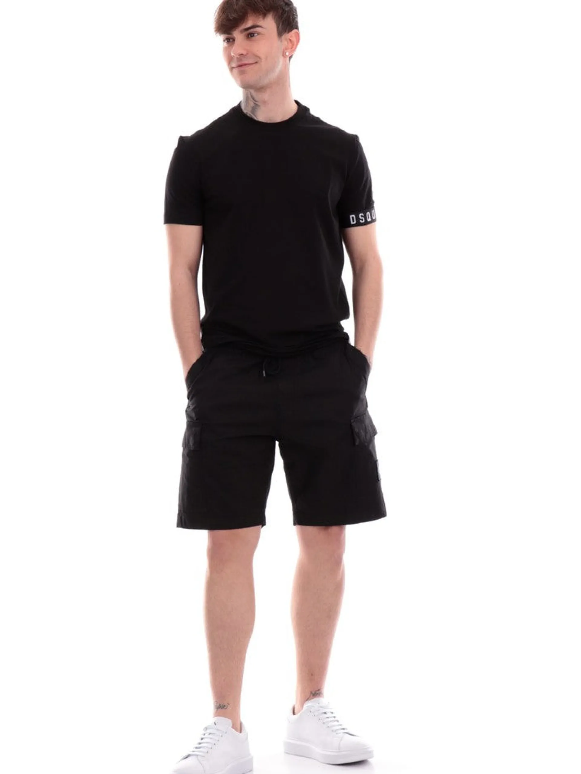 DSQUARED T-Shirt*T-shirt nera da uomo banda logata D9M3S5400