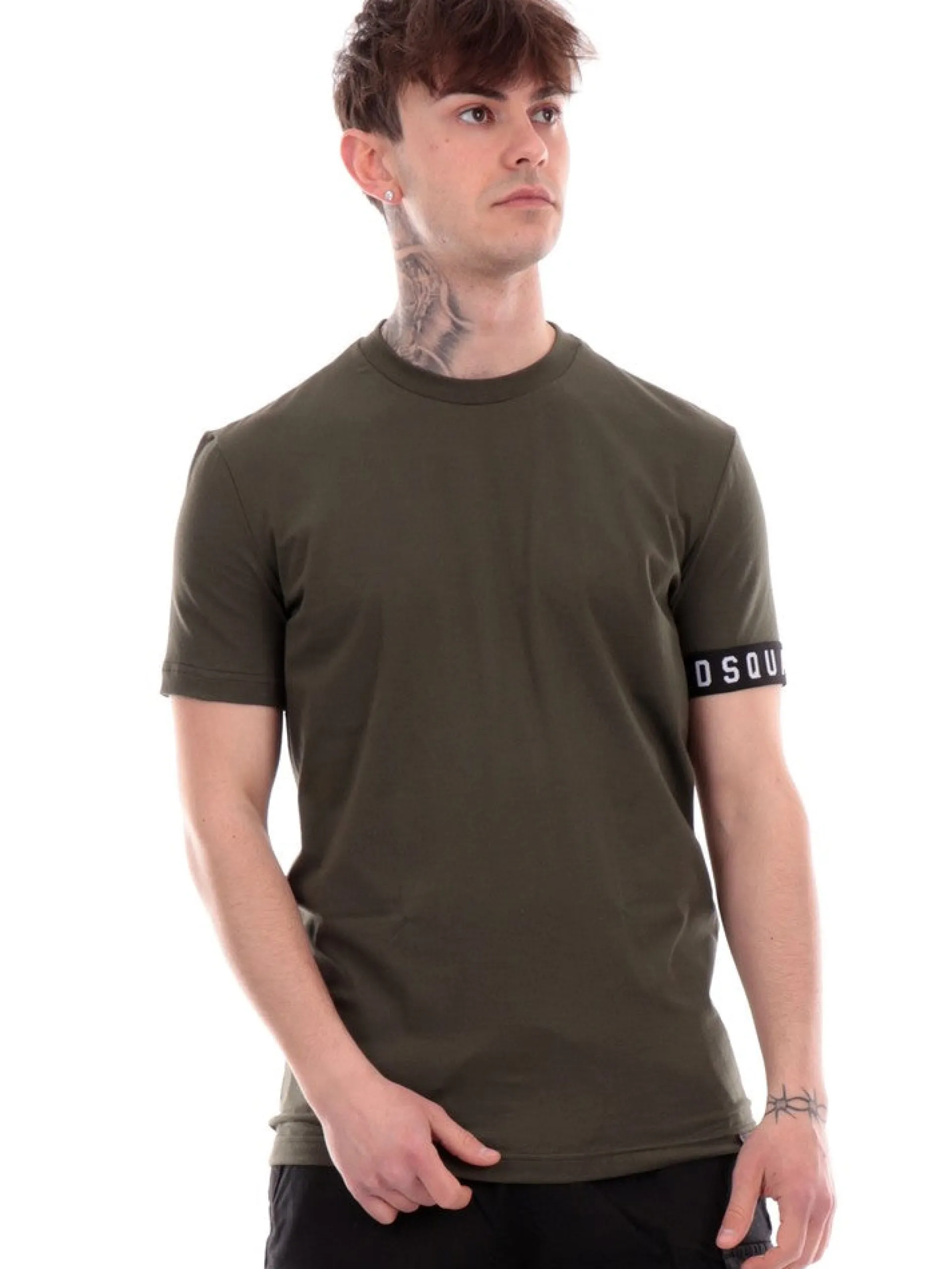DSQUARED T-Shirt*T-shirt verde da uomo banda logata D9M3S5400