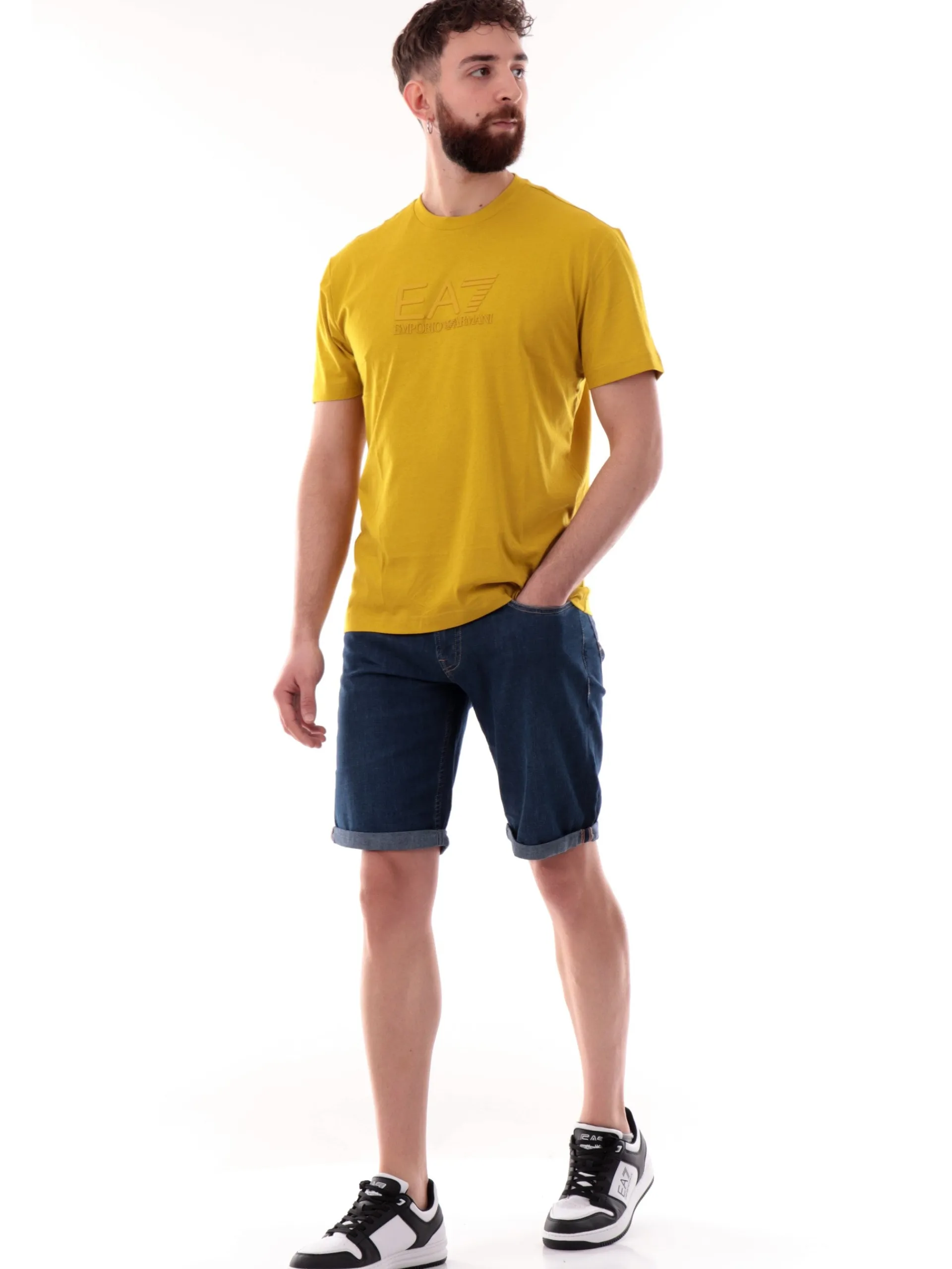 EMPORIO ARMANI 7 T-Shirt*T-shirt Emporio Armani EA7 gialla da uomo patch gommato 7M000224AF10375
