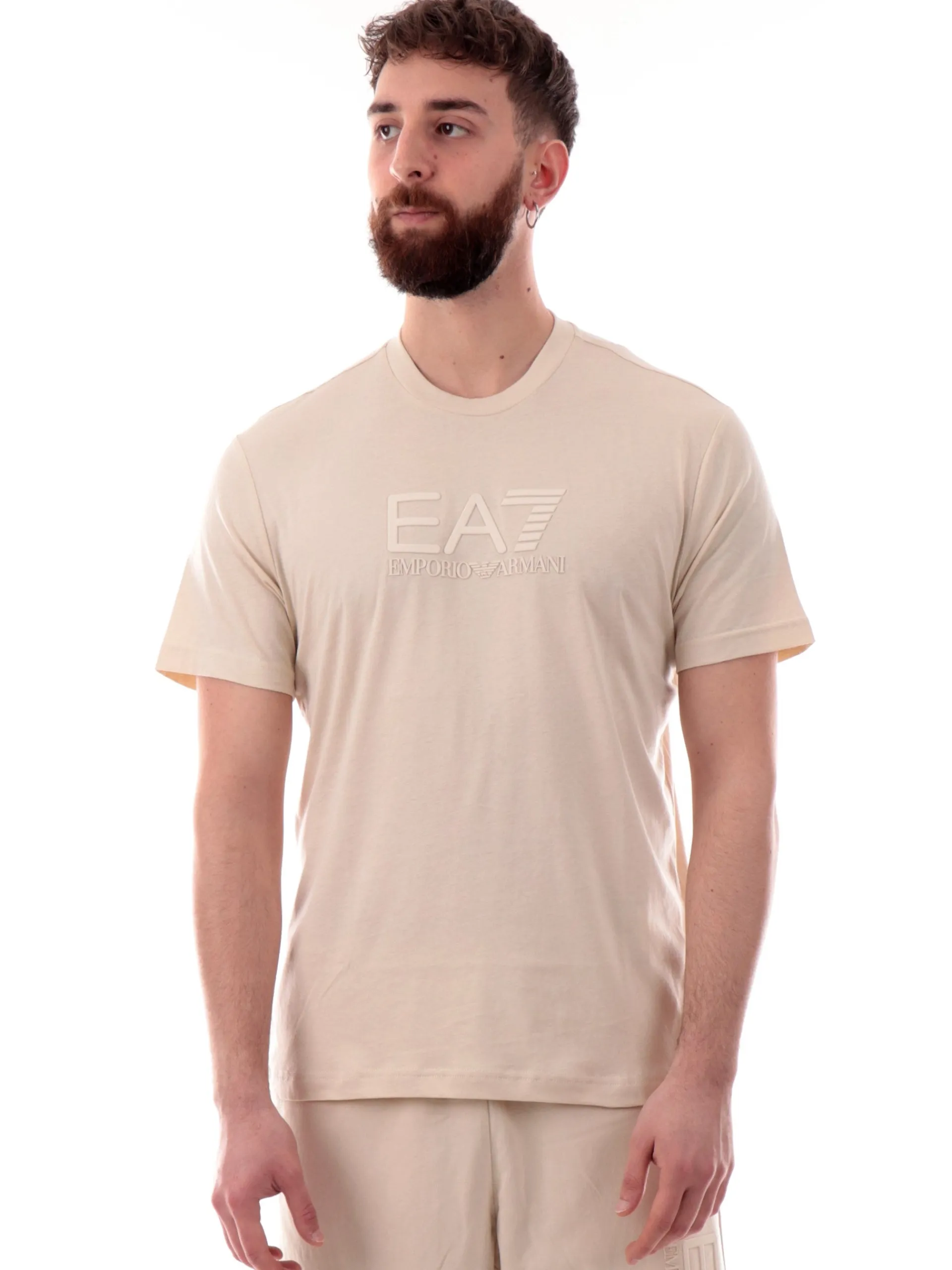 EMPORIO ARMANI 7 T-Shirt*T-shirt Emporio Armani EA7 beige da uomo patch gommato 7M000224AF10375