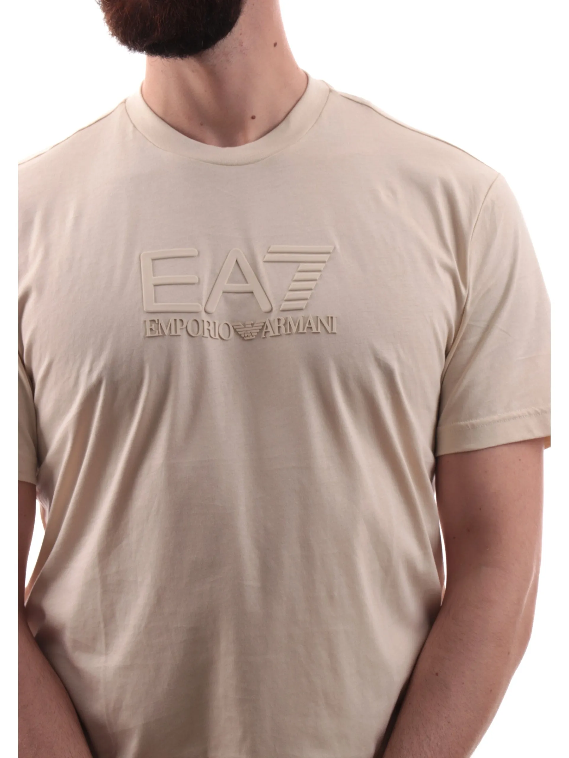 EMPORIO ARMANI 7 T-Shirt*T-shirt Emporio Armani EA7 beige da uomo patch gommato 7M000224AF10375