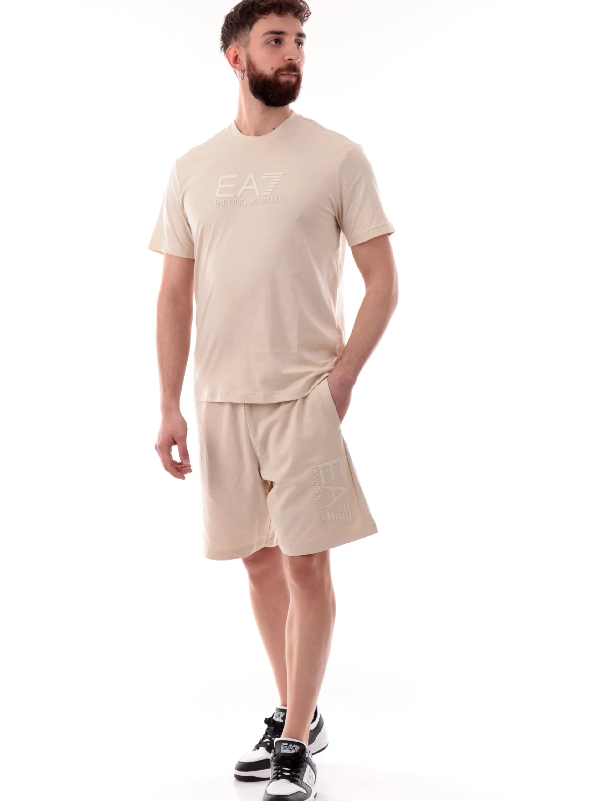 EMPORIO ARMANI 7 T-Shirt*T-shirt Emporio Armani EA7 beige da uomo patch gommato 7M000224AF10375