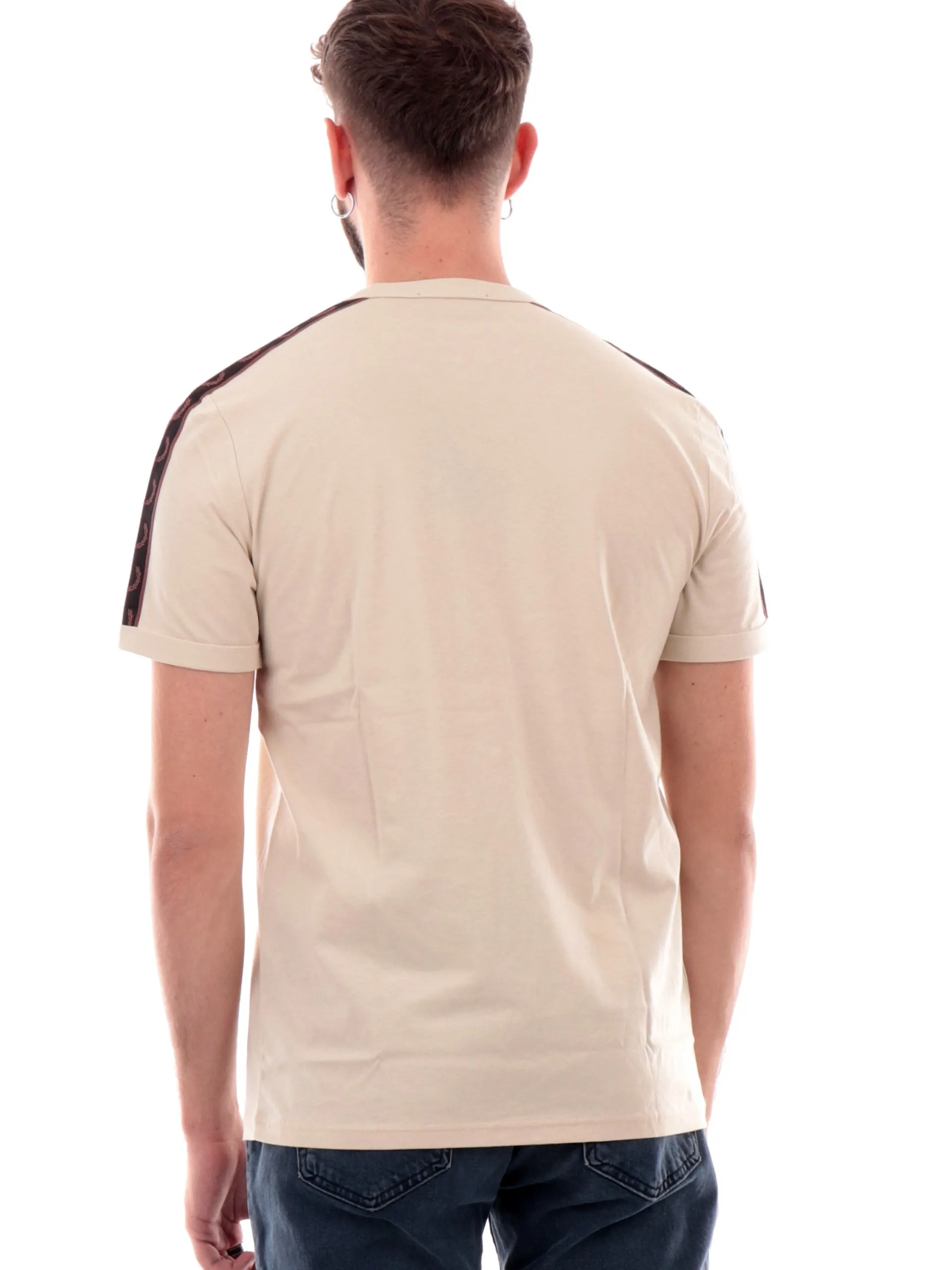 FRED PERRY T-Shirt*T-Shirt beige da uomo bande logate Contrast Tape Ringer M4613