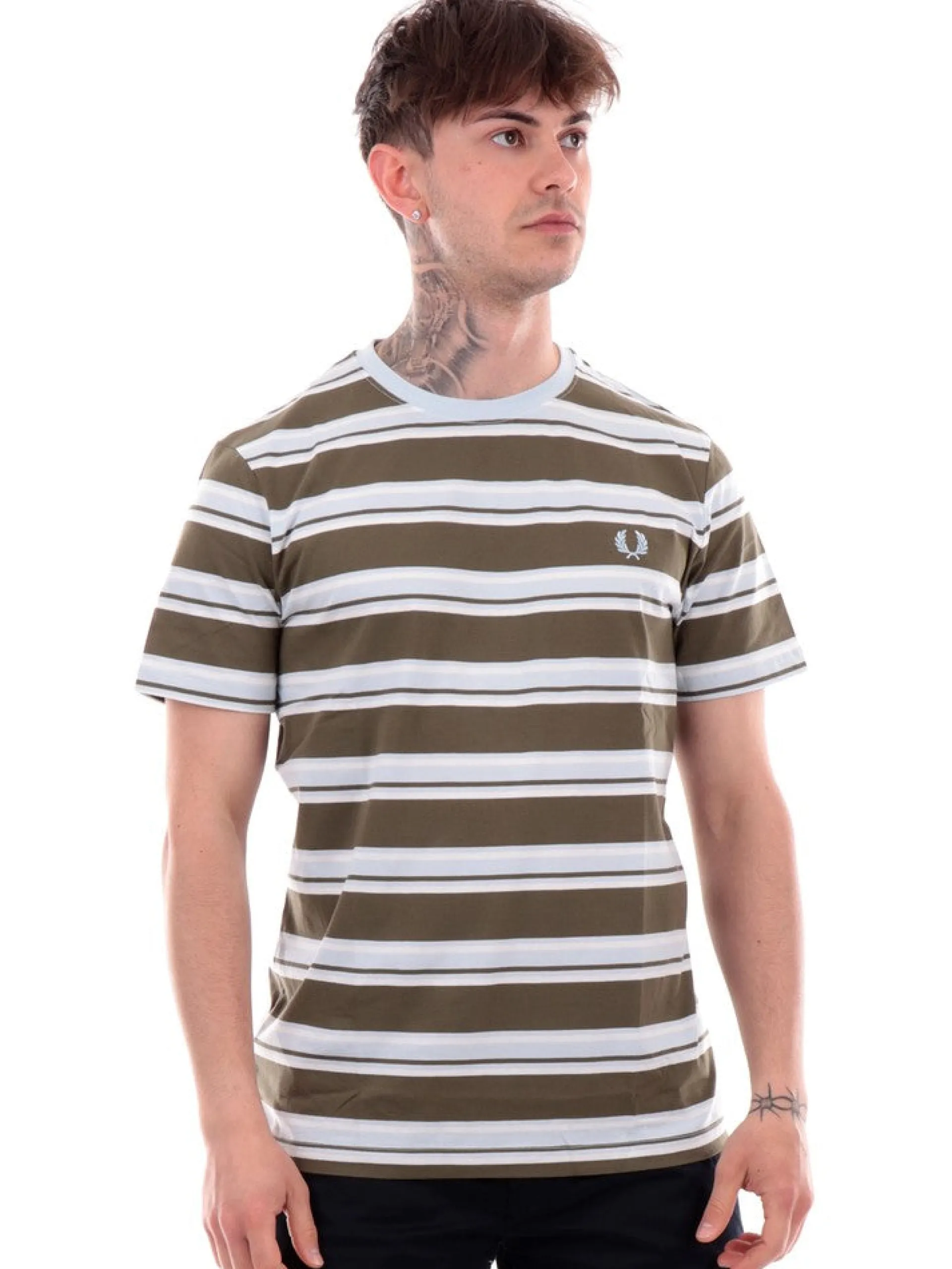 FRED PERRY T-Shirt*T-shirt bianca da uomo righe verdi M6557