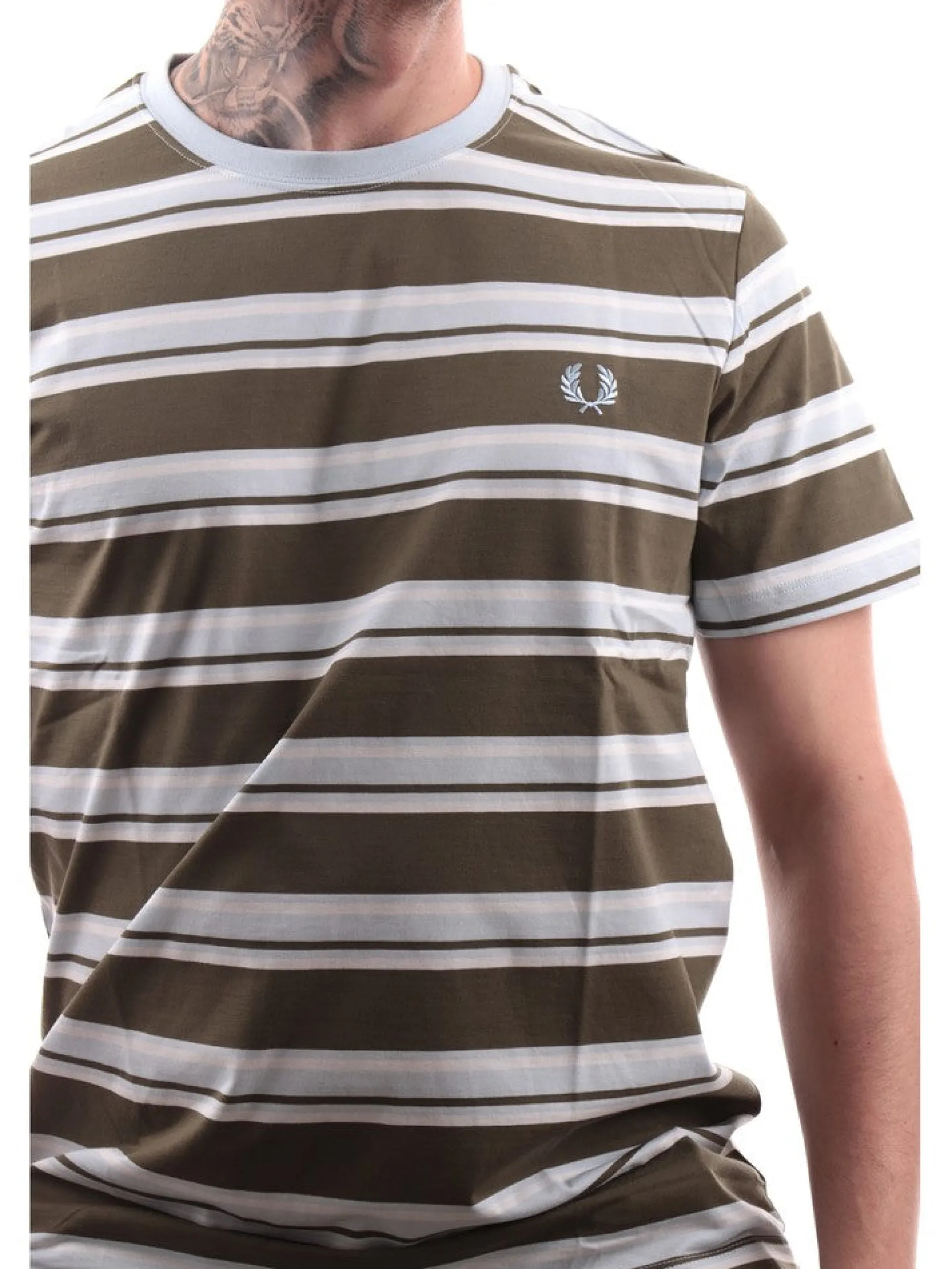 FRED PERRY T-Shirt*T-shirt bianca da uomo righe verdi M6557