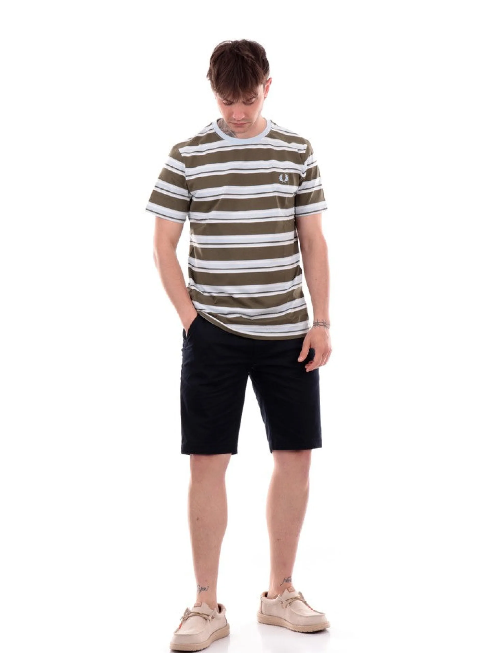 FRED PERRY T-Shirt*T-shirt bianca da uomo righe verdi M6557