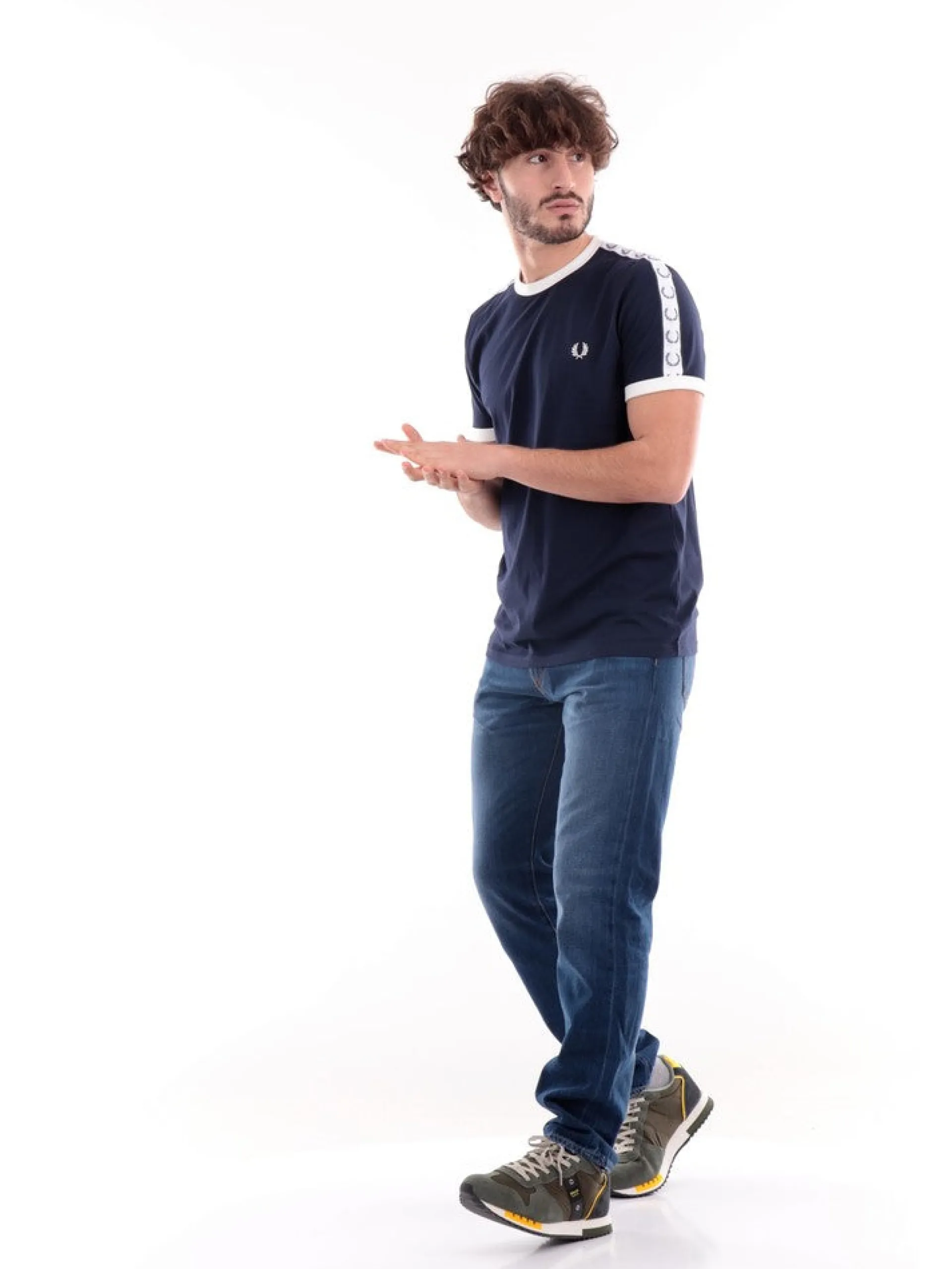 FRED PERRY T-Shirt*T-Shirt blu scuro da uomo Taped Ringer M4620