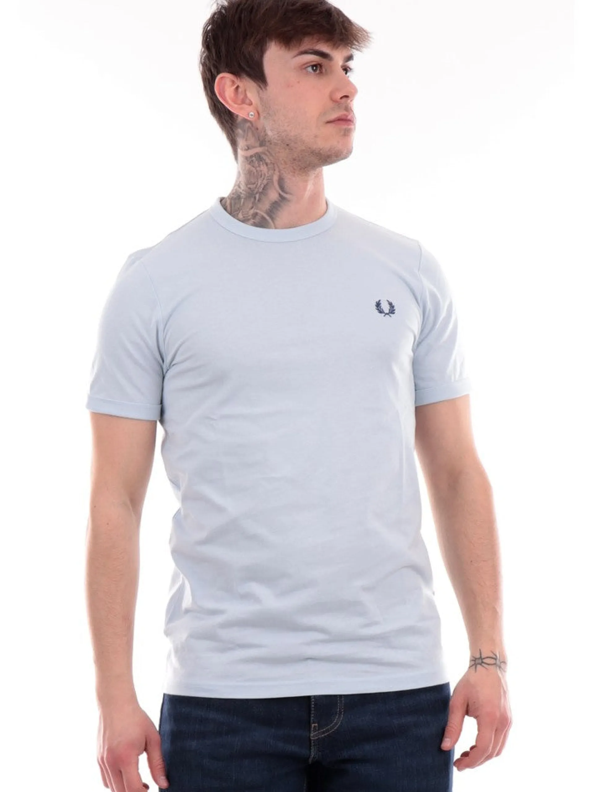 FRED PERRY T-Shirt*T-shirt celeste da uomo Ringer M3519