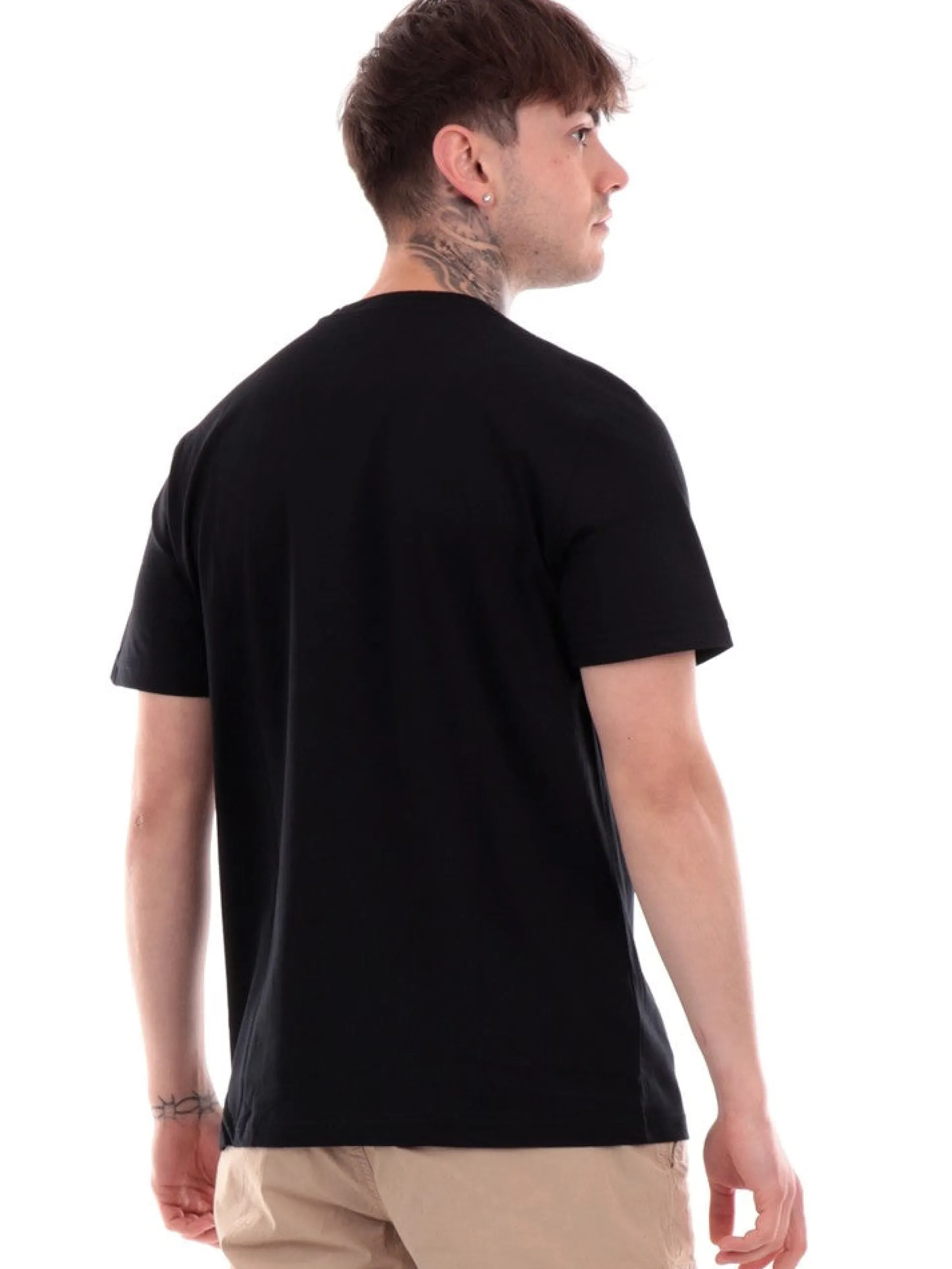 FRED PERRY T-Shirt*T-shirt nera da uomo logo bianco Crew Neck M1600