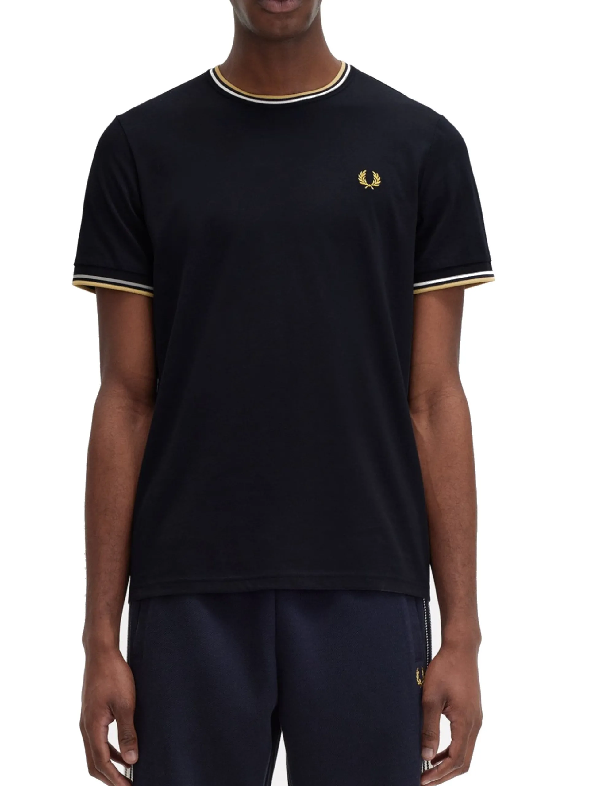 FRED PERRY T-Shirt*T-shirt Twin Tipped blu da uomo inserti oro e bianchi M1588