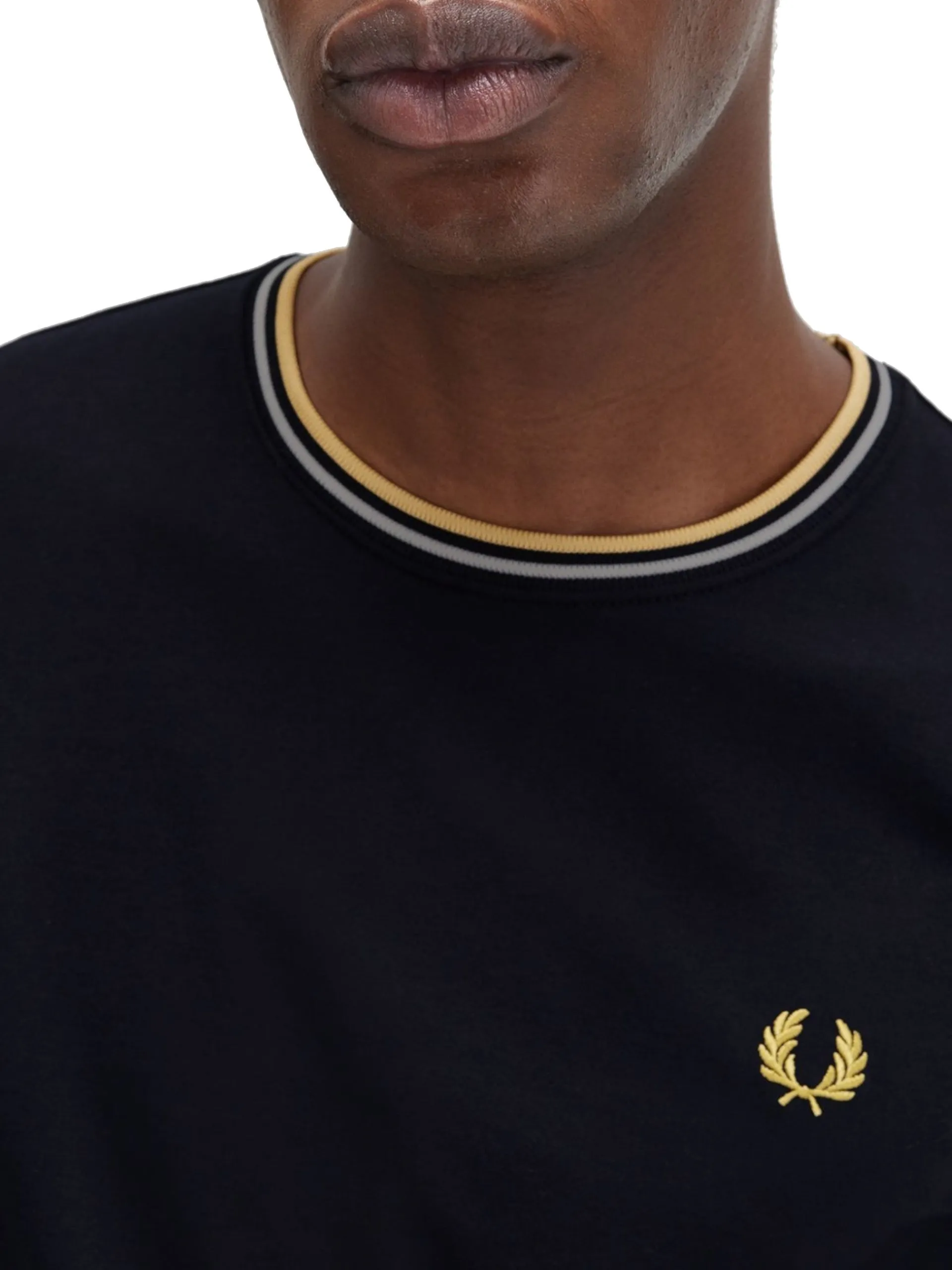 FRED PERRY T-Shirt*T-shirt Twin Tipped blu da uomo inserti oro e bianchi M1588