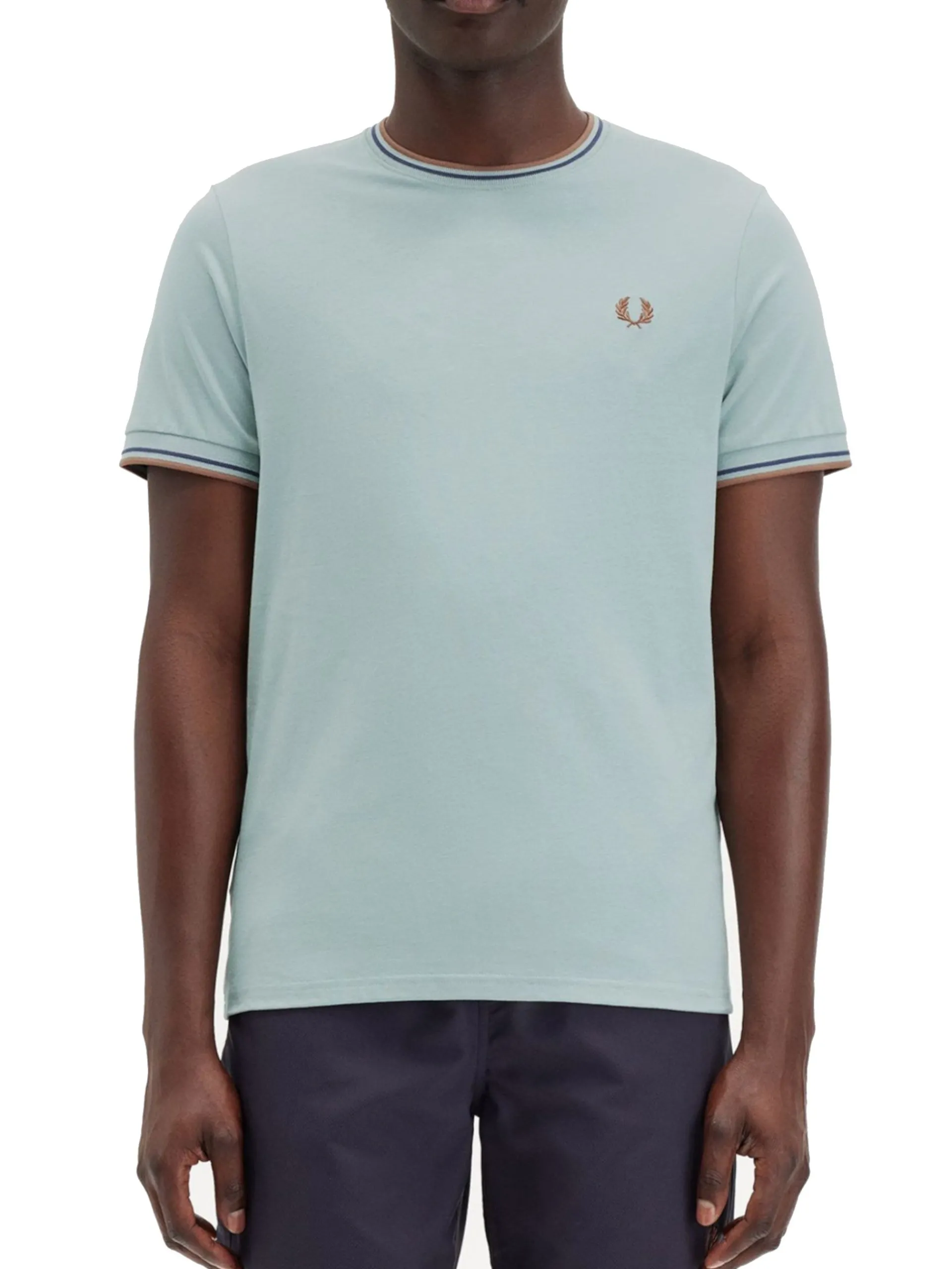 FRED PERRY T-Shirt*T-shirt Twin Tipped verde da uomo bande blu e bronzo M1588