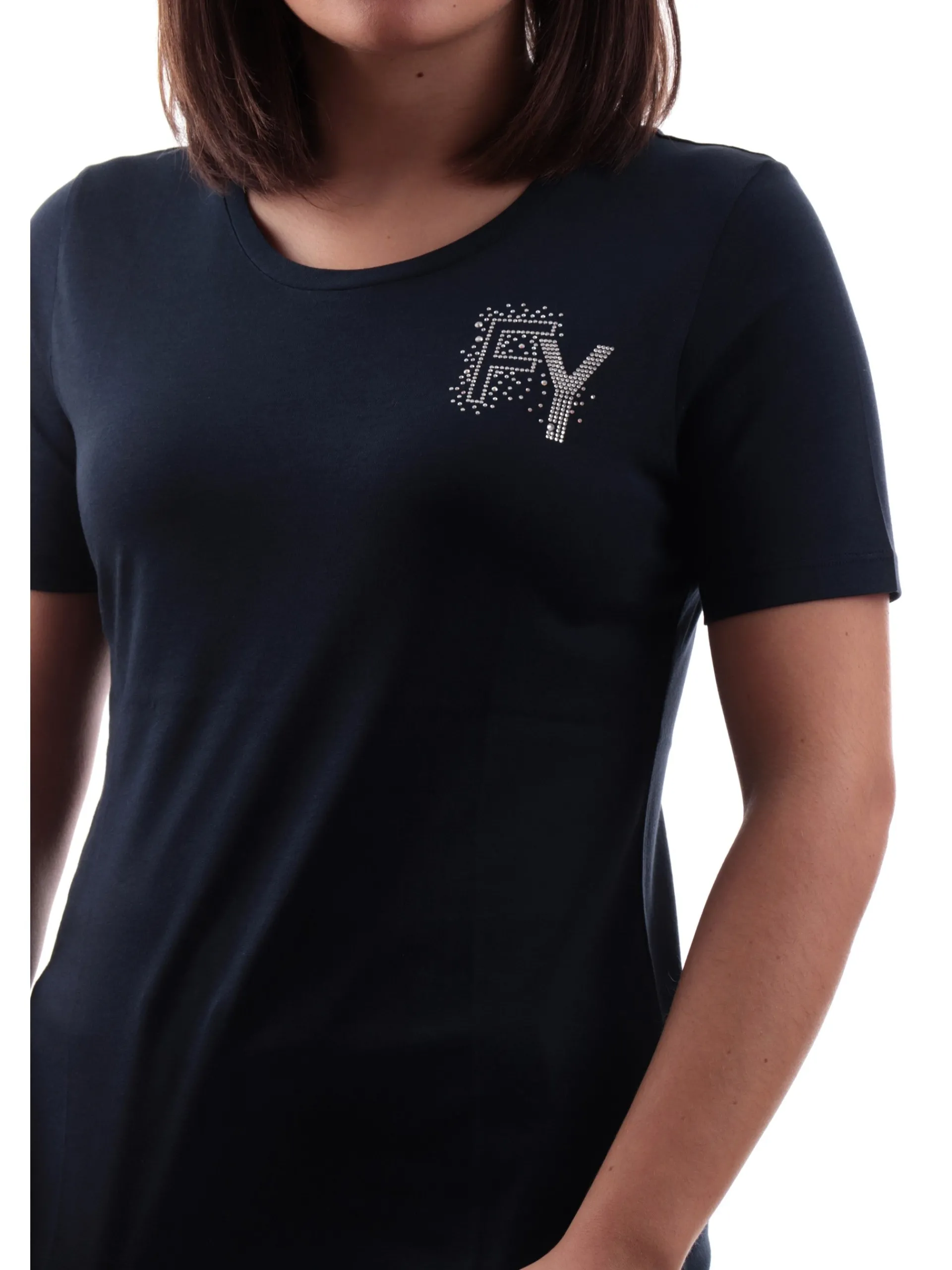 FREDDY T-Shirt*T-shirt blu da donna logo con strass lato cuore S25WCXT3