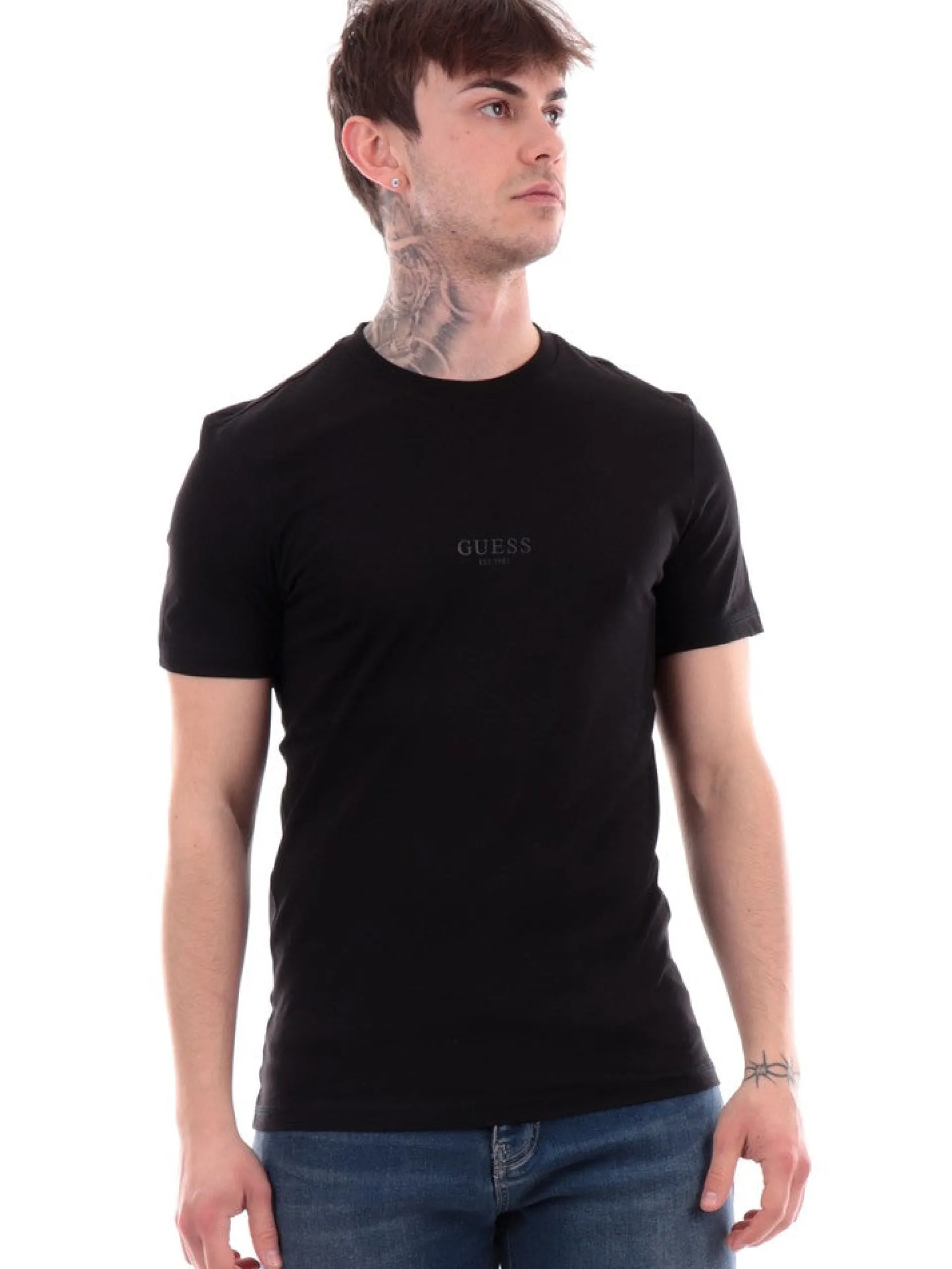 GUESS T-Shirt*T-shirt nera da uomo con logo M2YI72I3Z14