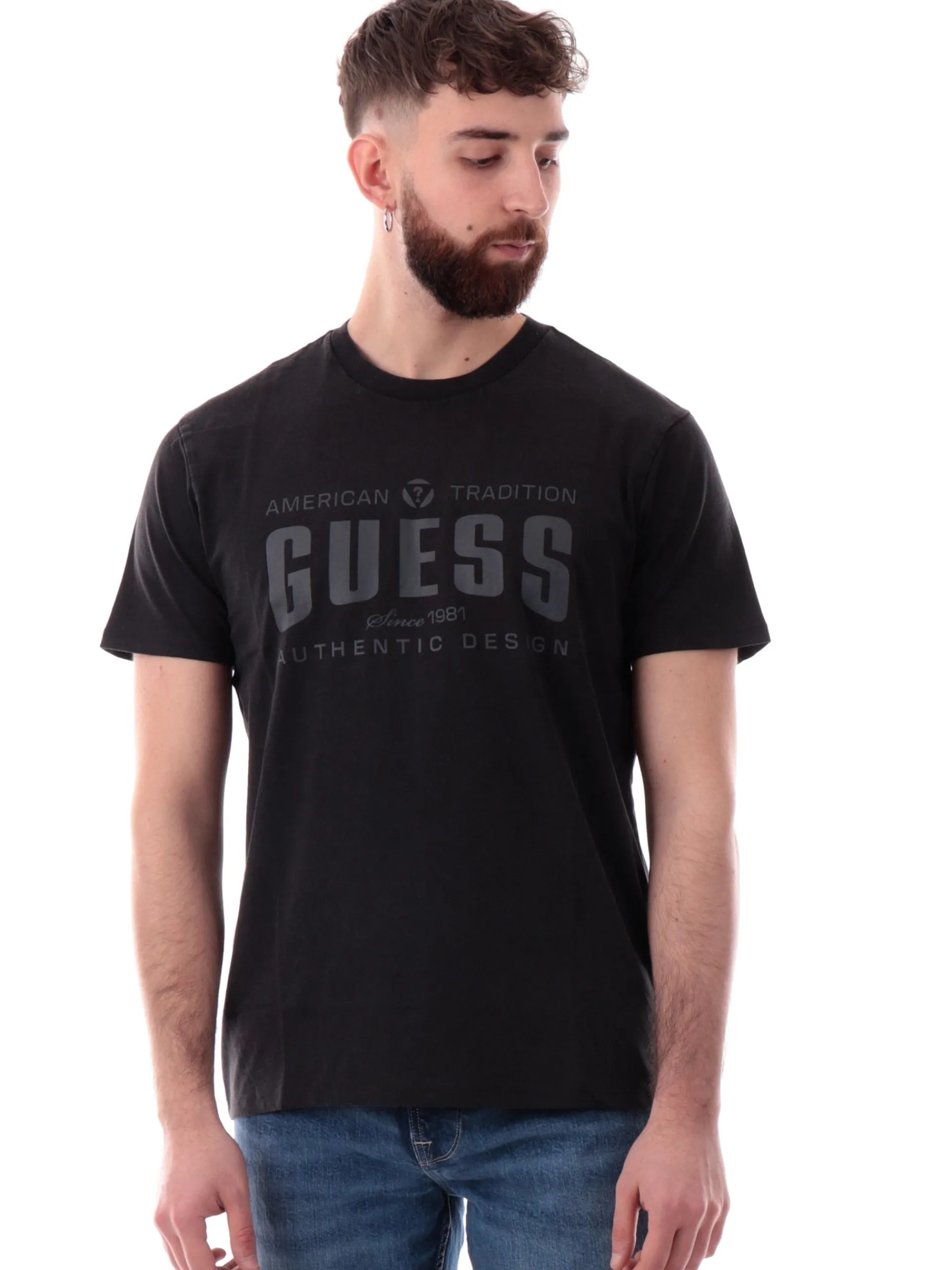 GUESS T-Shirt*T-shirt nera da uomo maxi stampa M5GI27KBW41