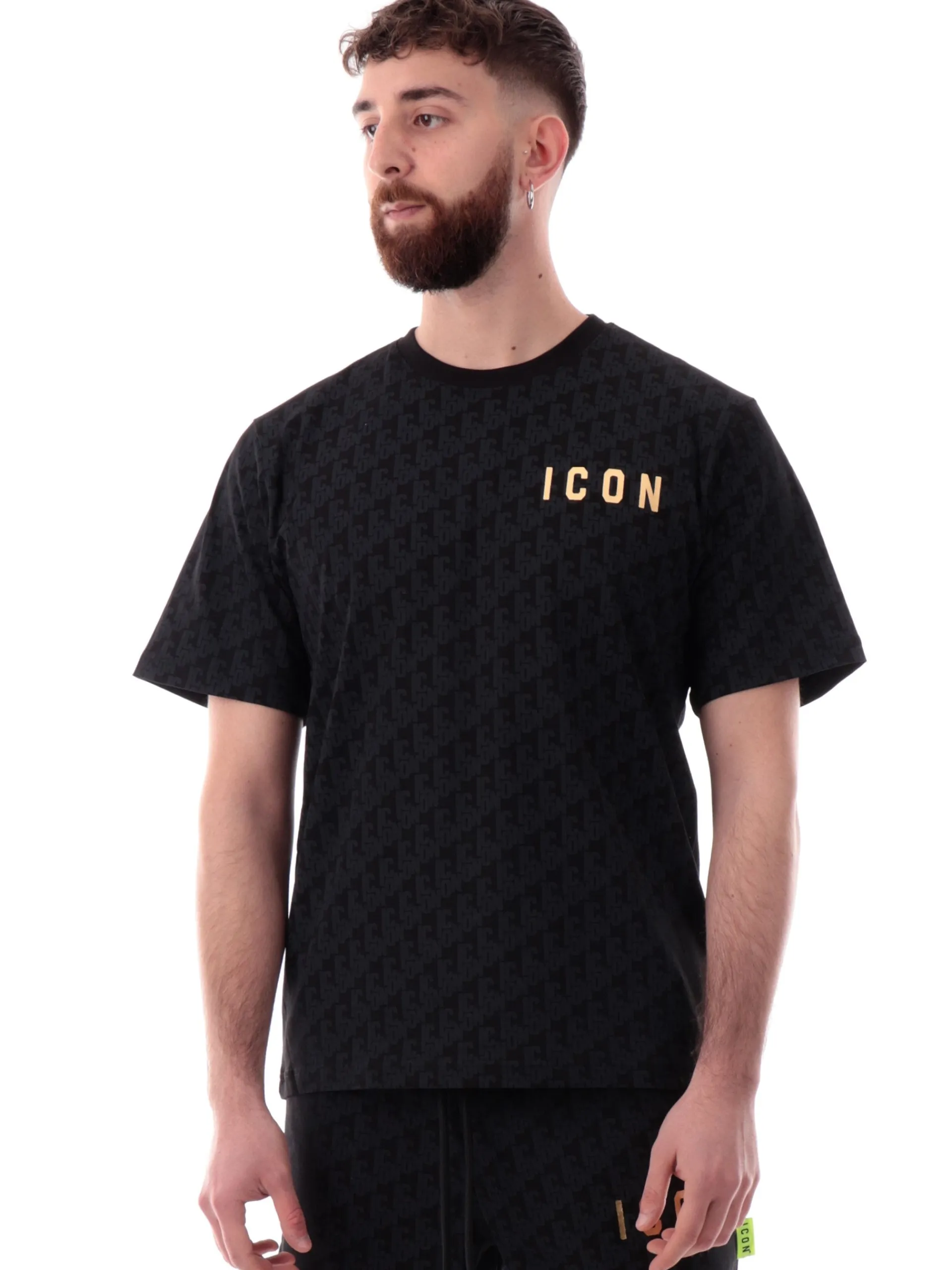 ICON T-Shirt*T-shirt nera da uomo logo all over ICUS2S5T036