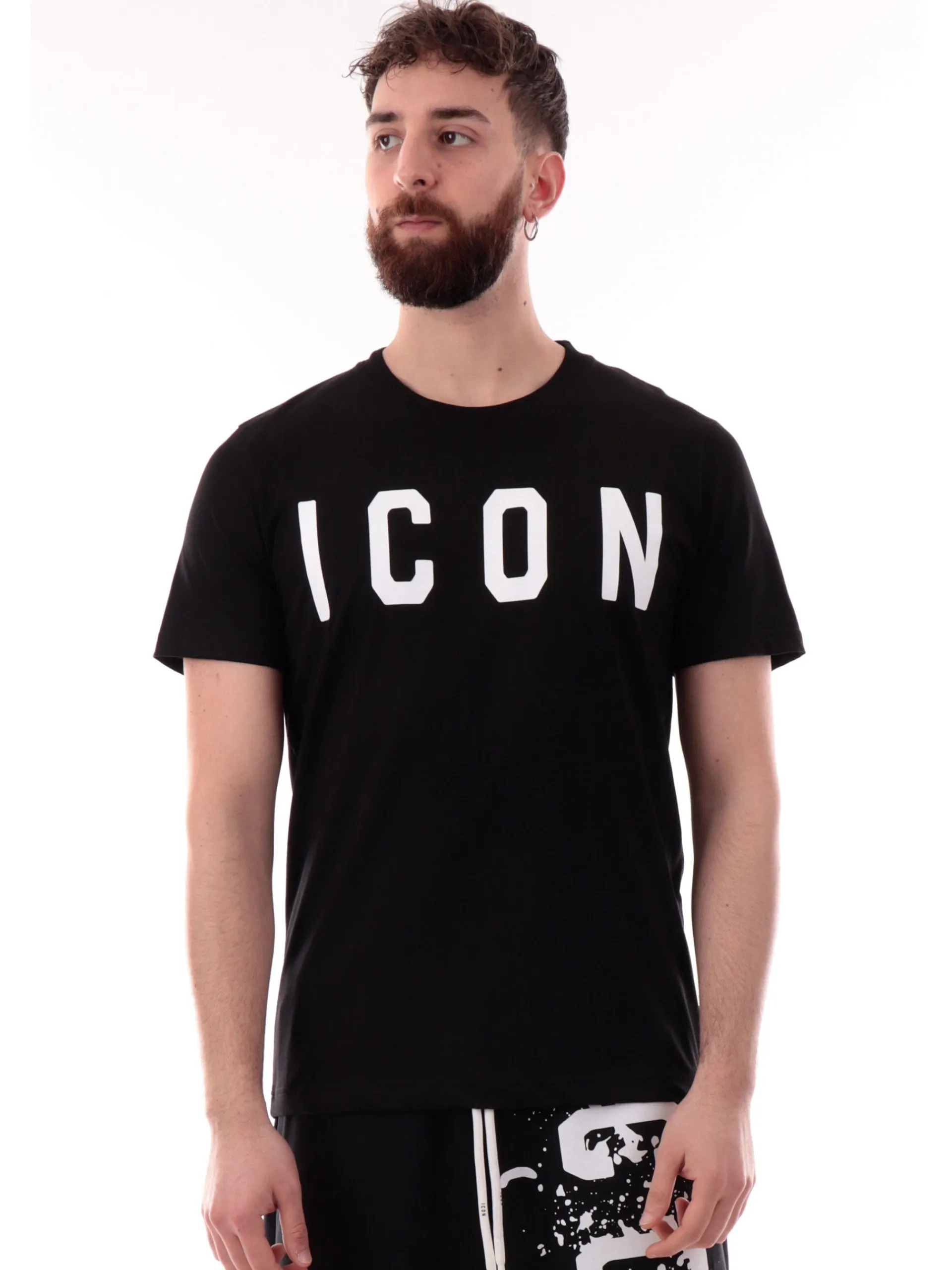ICON T-Shirt*T-shirt nera da uomo maxi logo bianco ICUS2S5T021