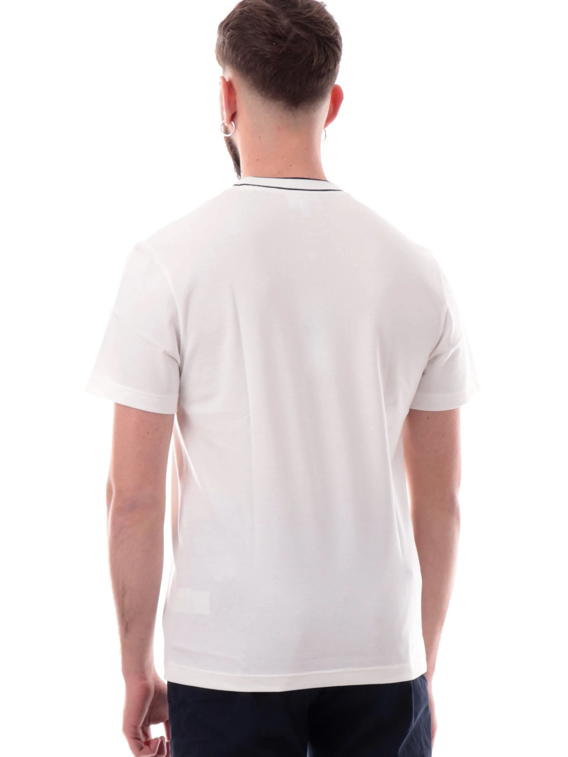 LACOSTE T-Shirt*T-shirt bianca da uomo bande blu sul colletto TH8174