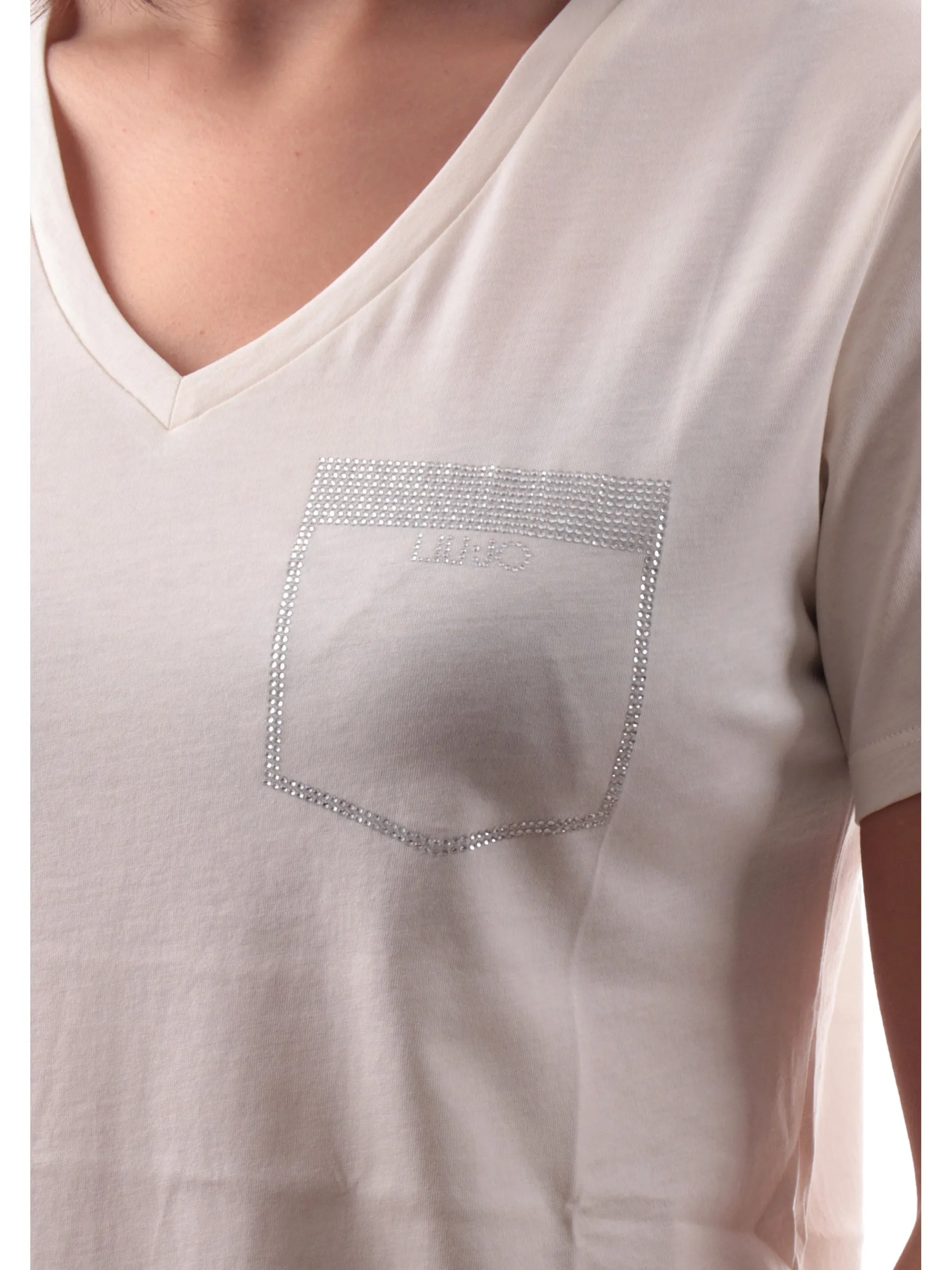 LIU JO SPORT T-Shirt*T-Shirt Liu Jo bianca da donna scollo a v e taschino strass TA5172JS923M912