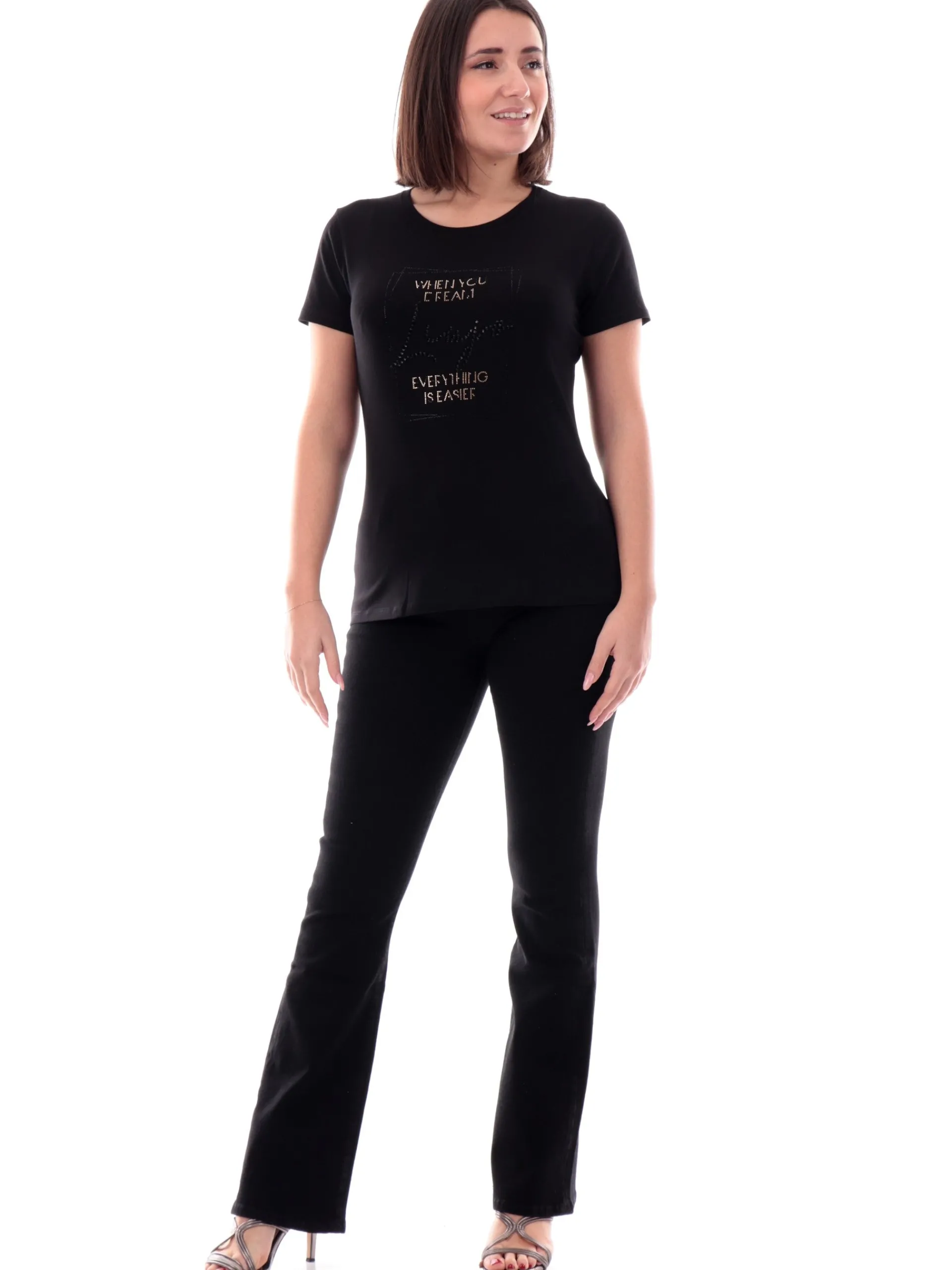 LIU JO SPORT T-Shirt*T-Shirt Liu Jo Nera da donna logo strass TA5214JS003
