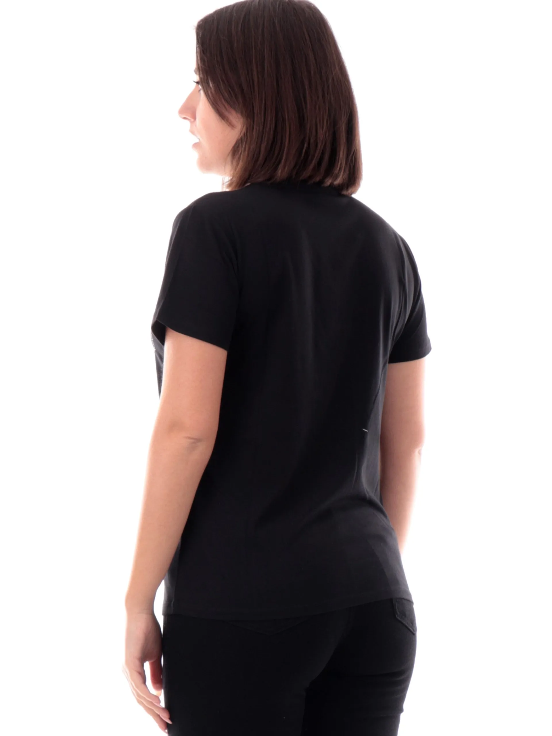 LIU JO SPORT T-Shirt*T-Shirt Liu Jo Nera da donna scollo a v e taschino strass TA5172JS923M9278