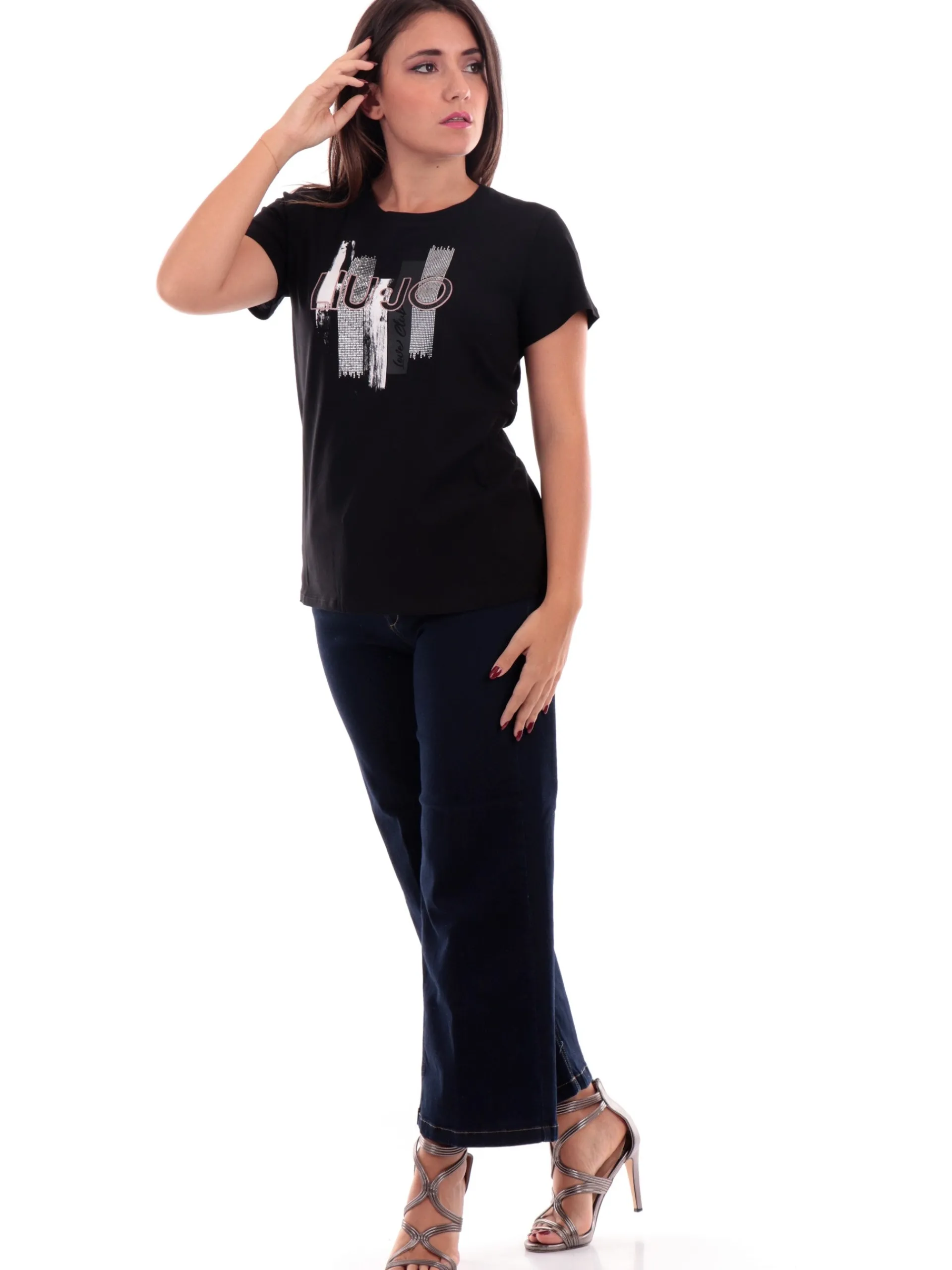 LIU JO SPORT T-Shirt*T-shirt Liu Jo nera da donna con strass maxi logo TF4209J6040