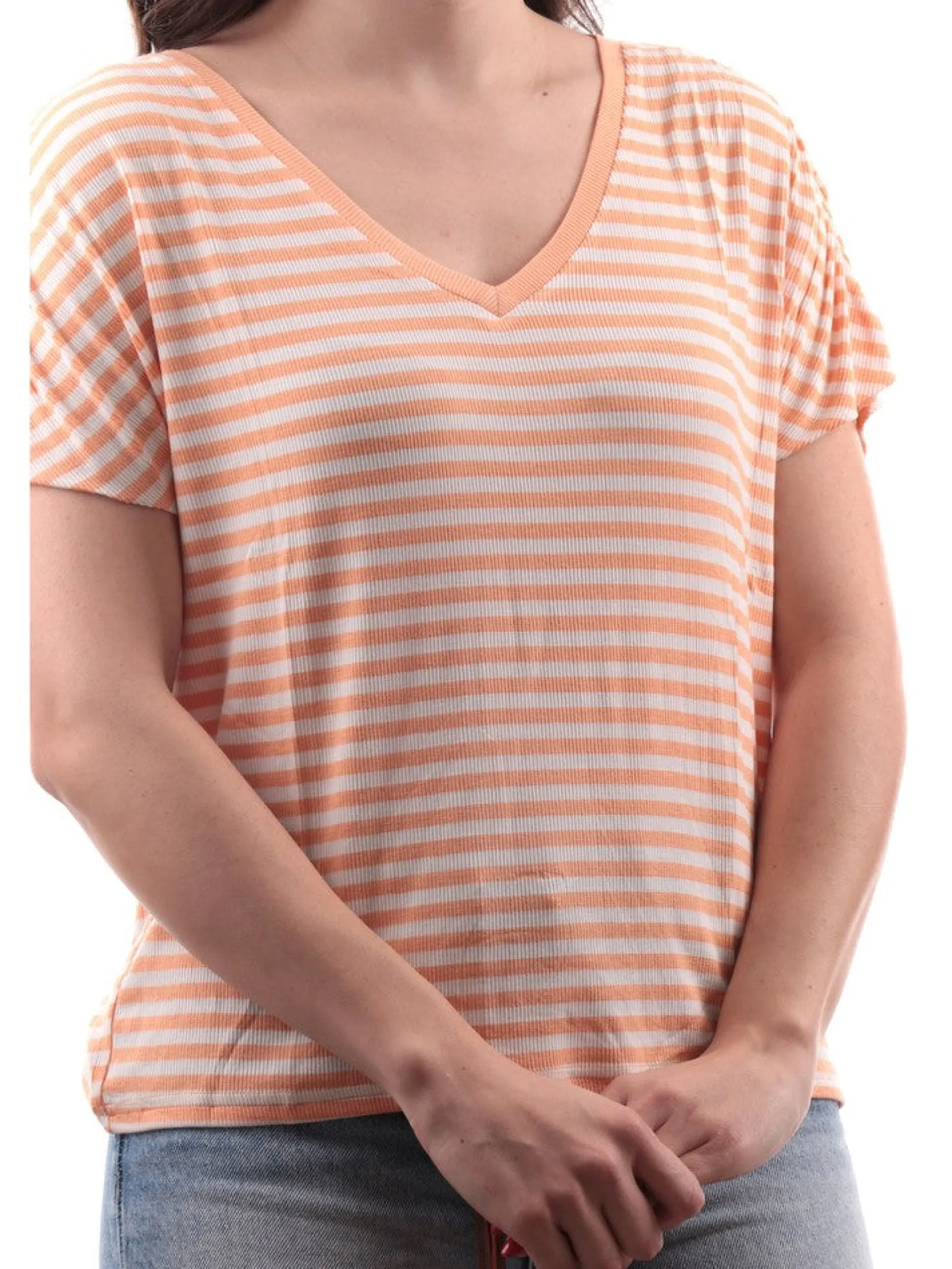 ONLY Maglie*T-Shirt a Righe Bianche e arancioni 15289851