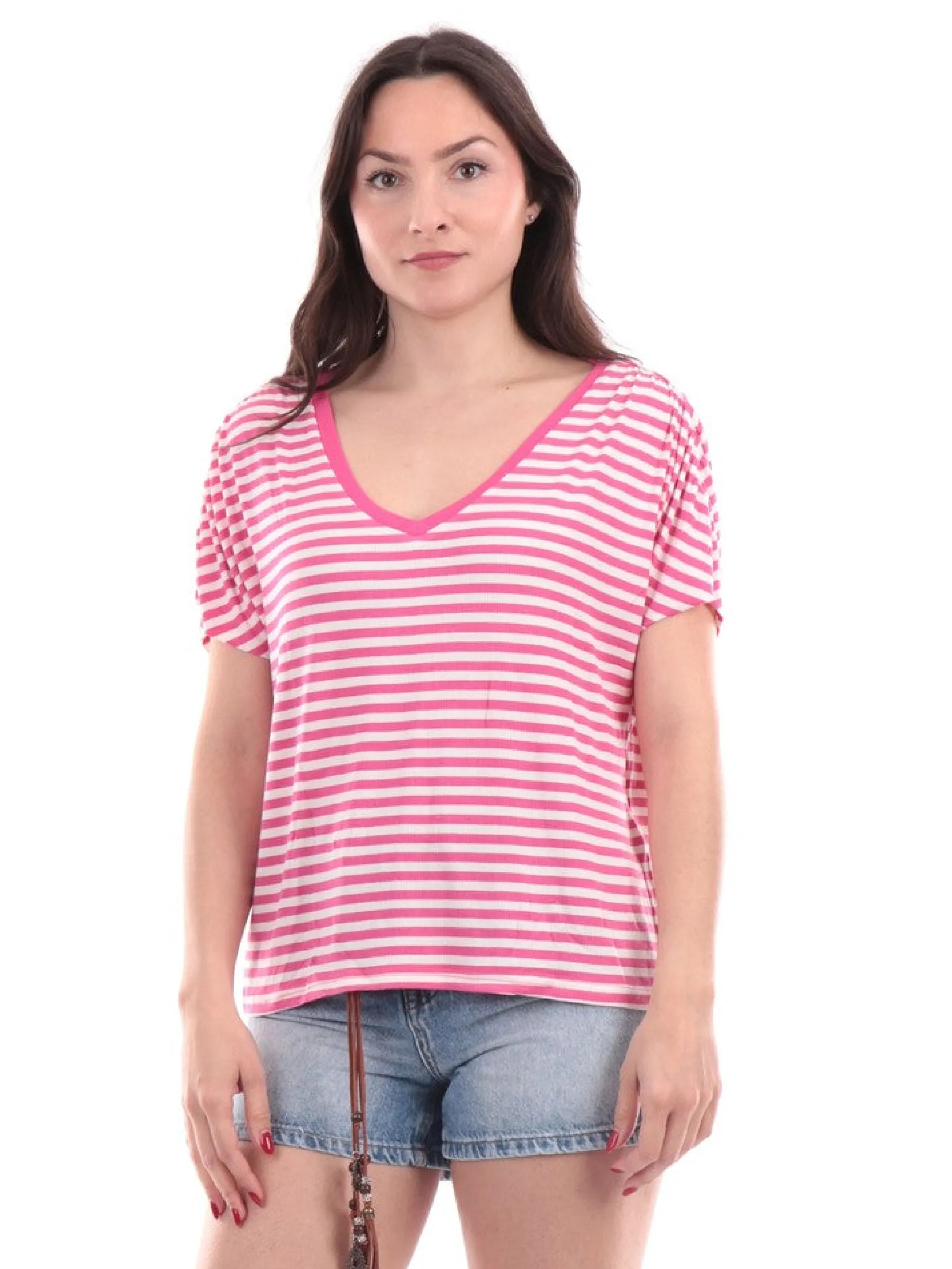 ONLY Maglie*T-Shirt a Righe Bianche e fucsia 15289851