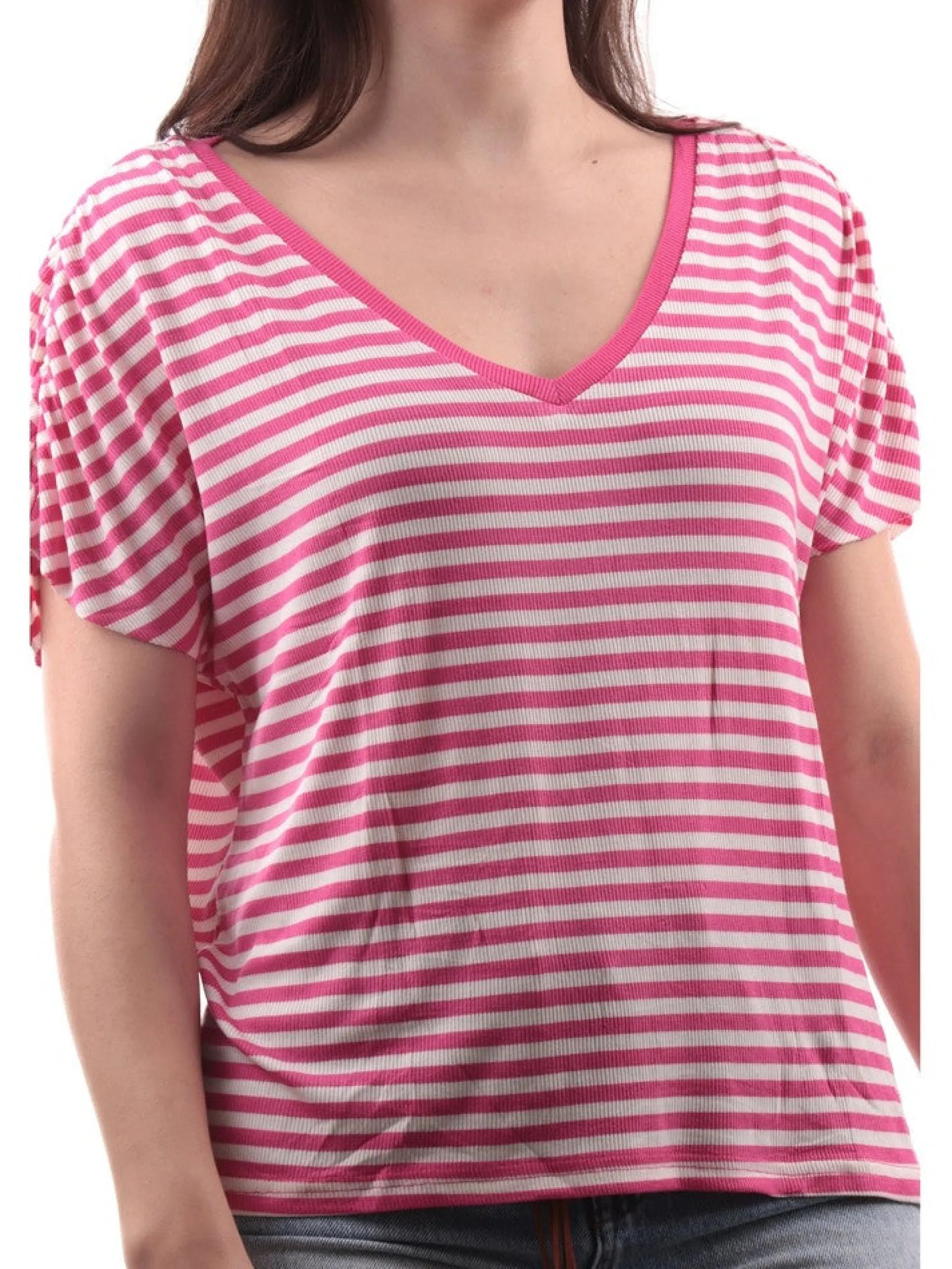 ONLY Maglie*T-Shirt a Righe Bianche e fucsia 15289851