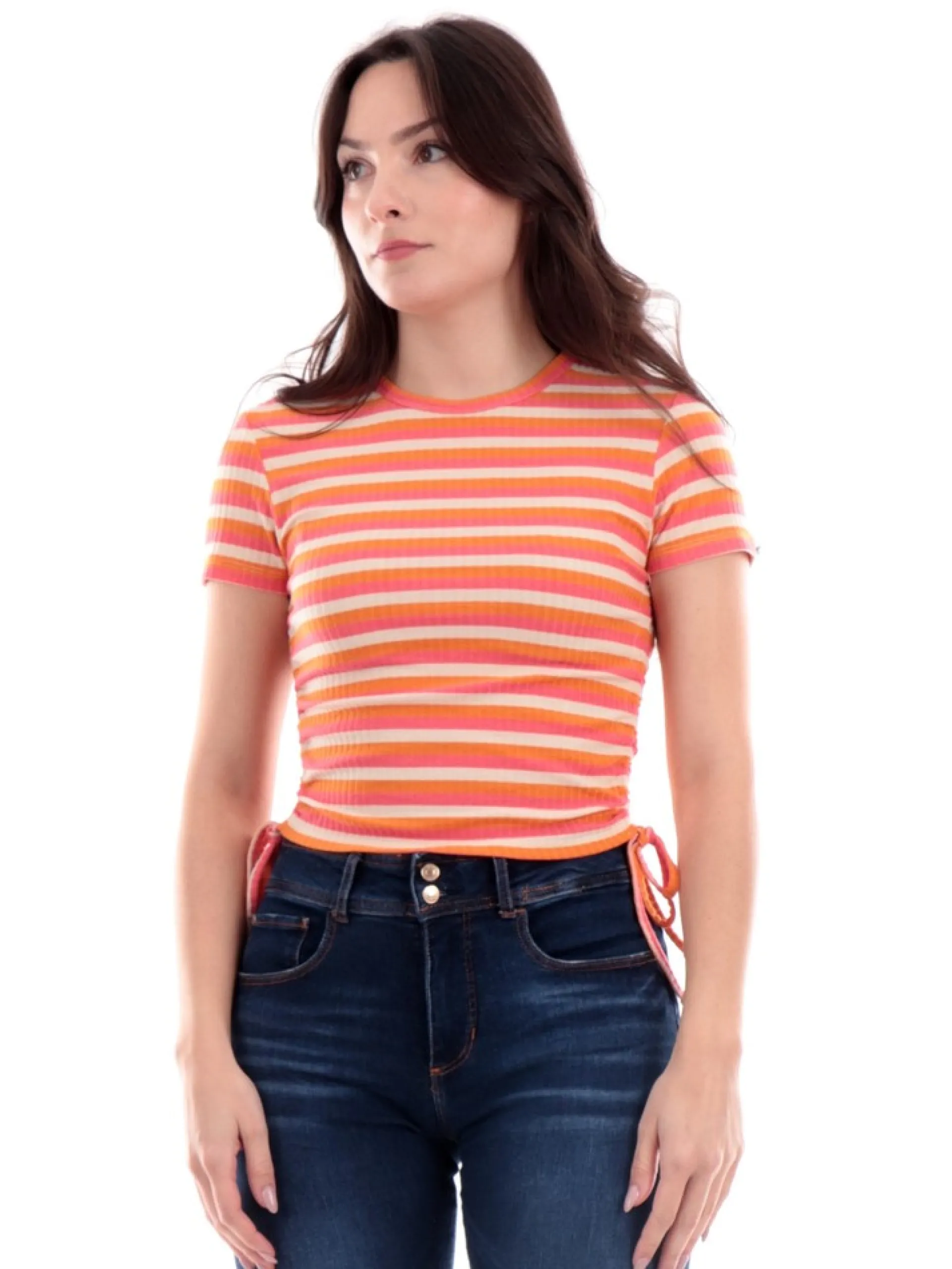 ONLY Maglie*T-Shirt arancione da donna S/s Ruching Top Jrs 15284982
