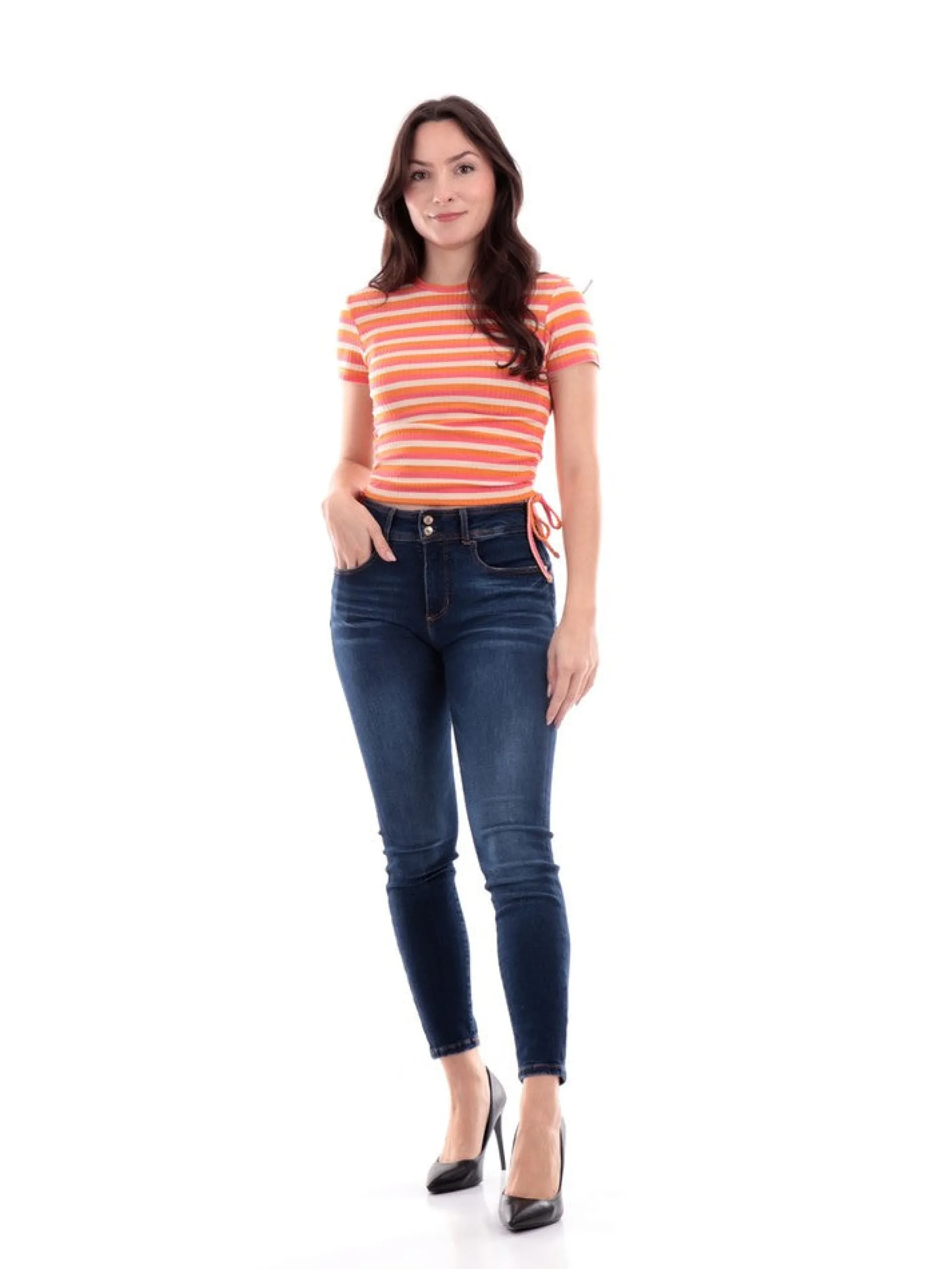 ONLY Maglie*T-Shirt arancione da donna S/s Ruching Top Jrs 15284982